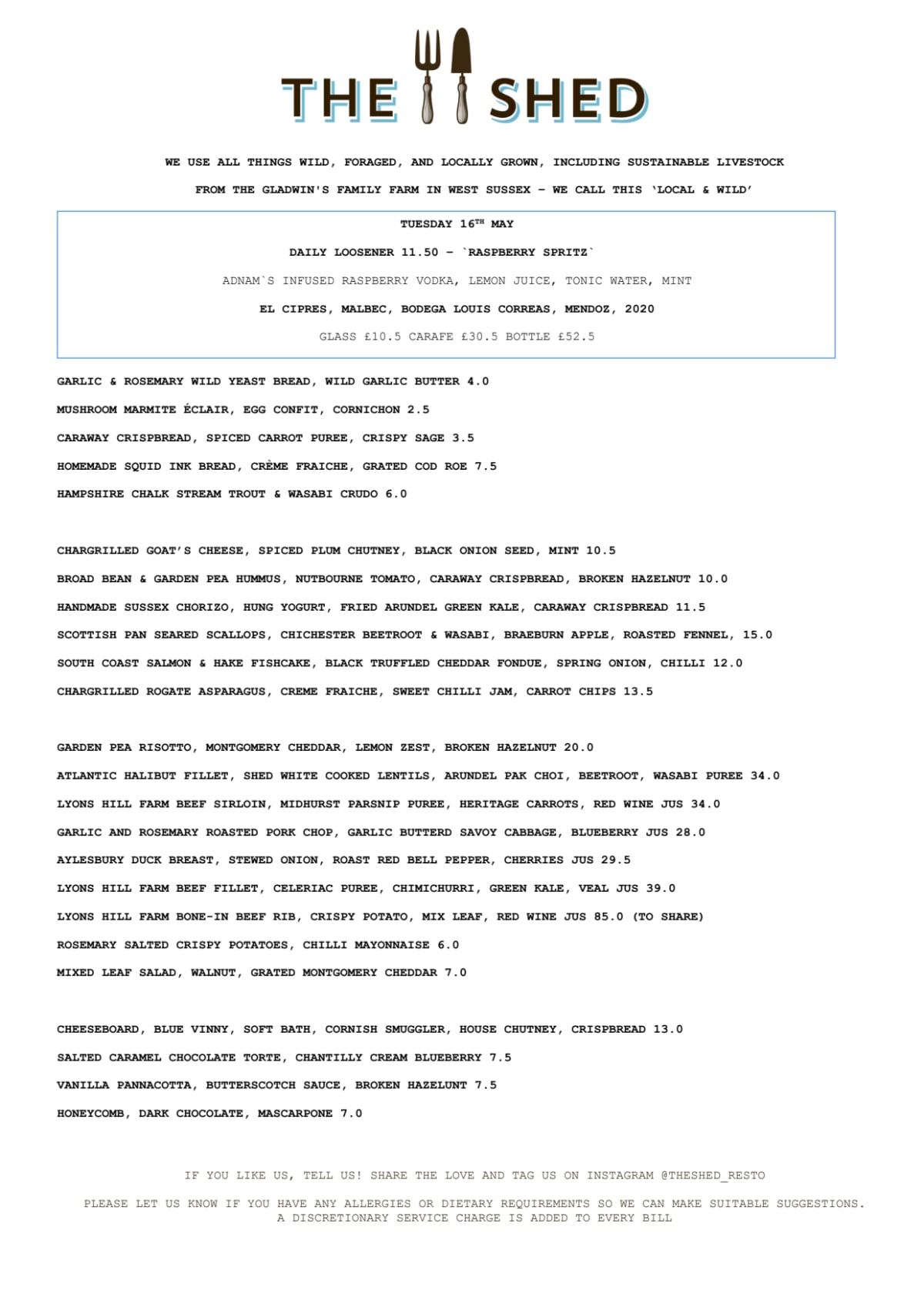 Menus 2023 The Shed in London TheFork