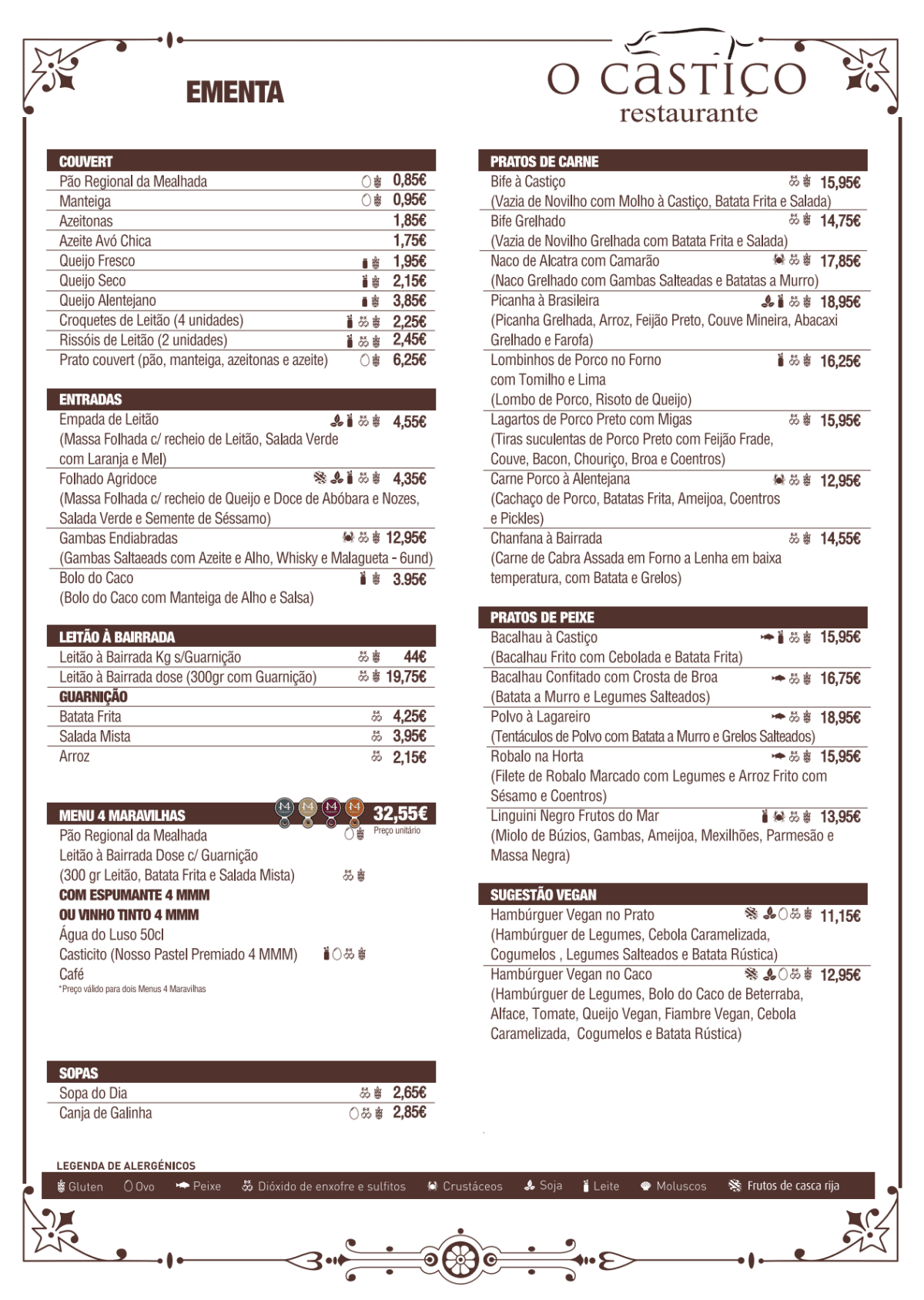 Carte et Menus 2023 - Restaurante O Castiço à Mealhada | TheFork
