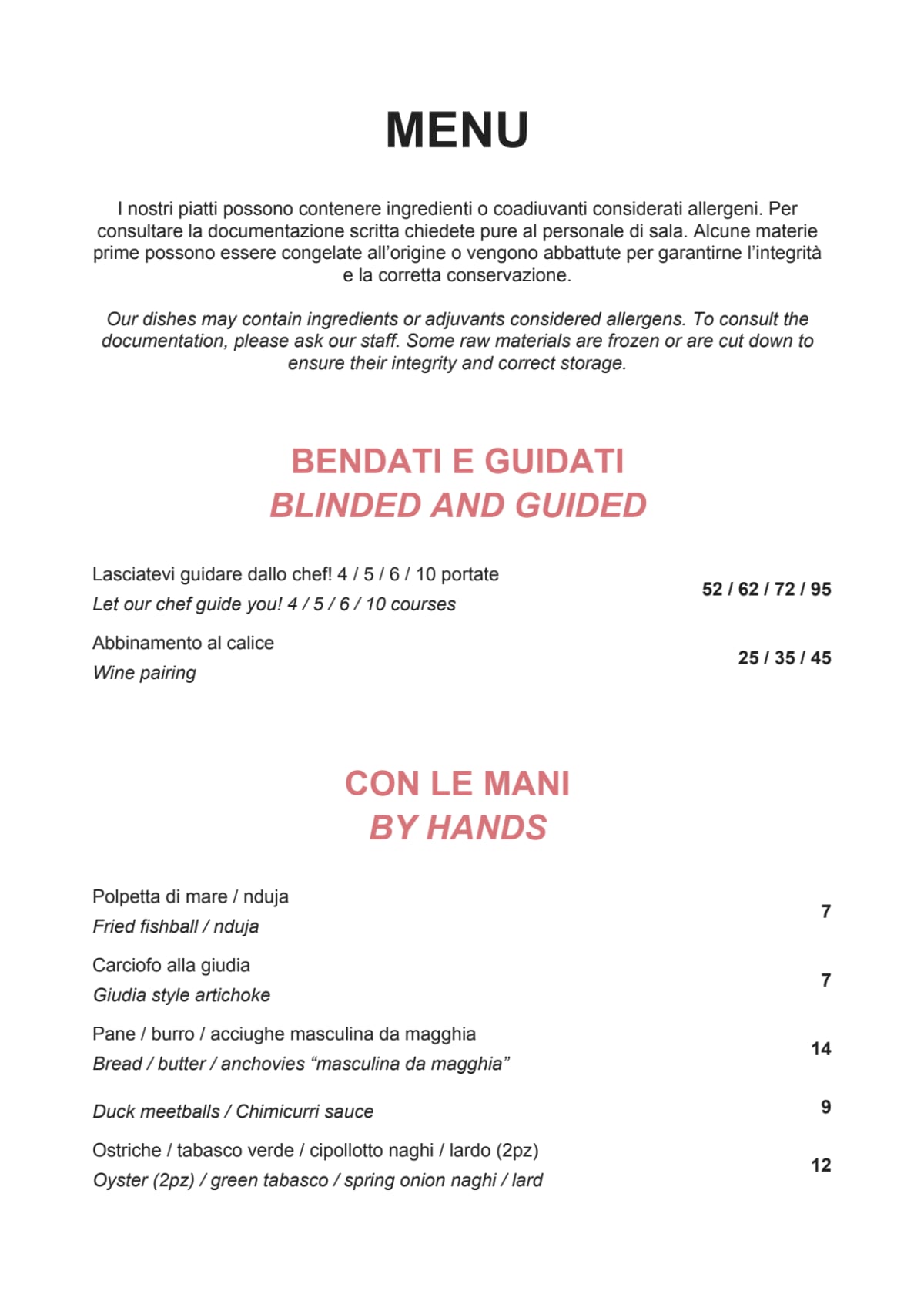 Mater Bistrot menu