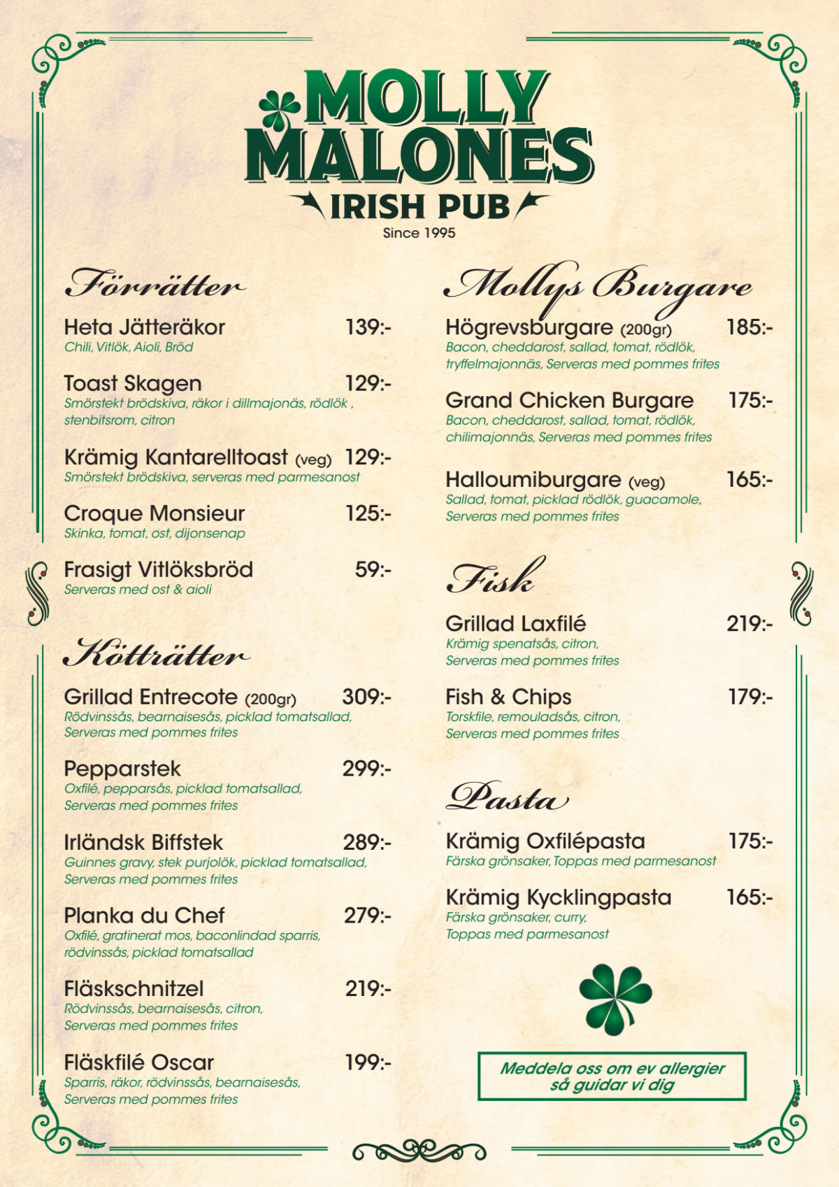 Molly Malone's - Irish Pub menu