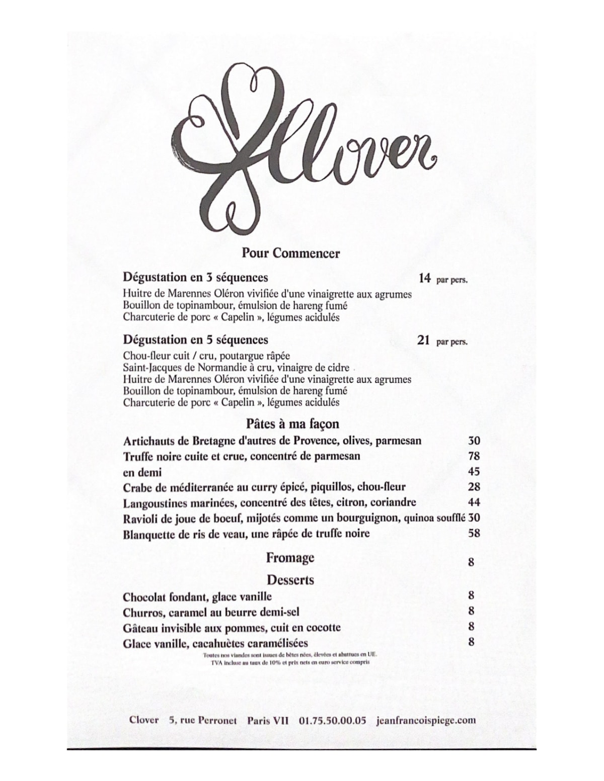 Carta y menù 2024 Actualizados Clover Saint Germain en Paris TheFork