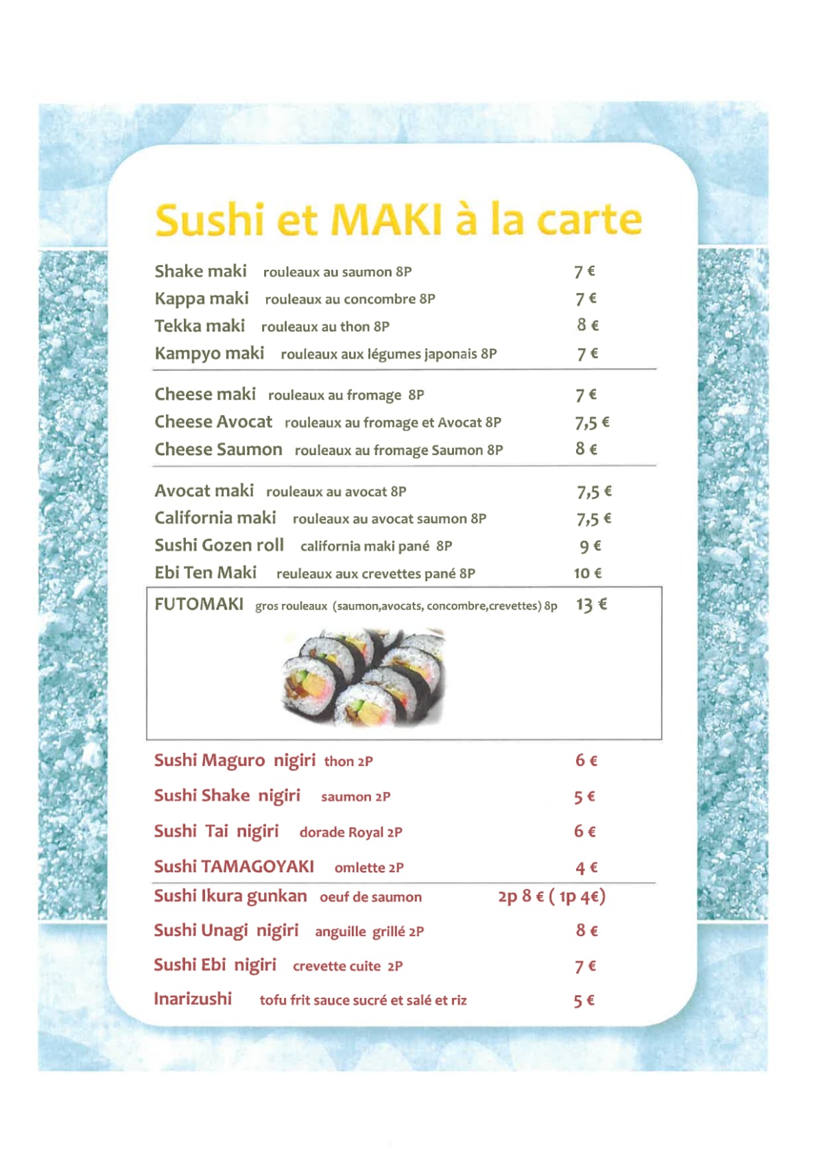 Sushi Gozen menu