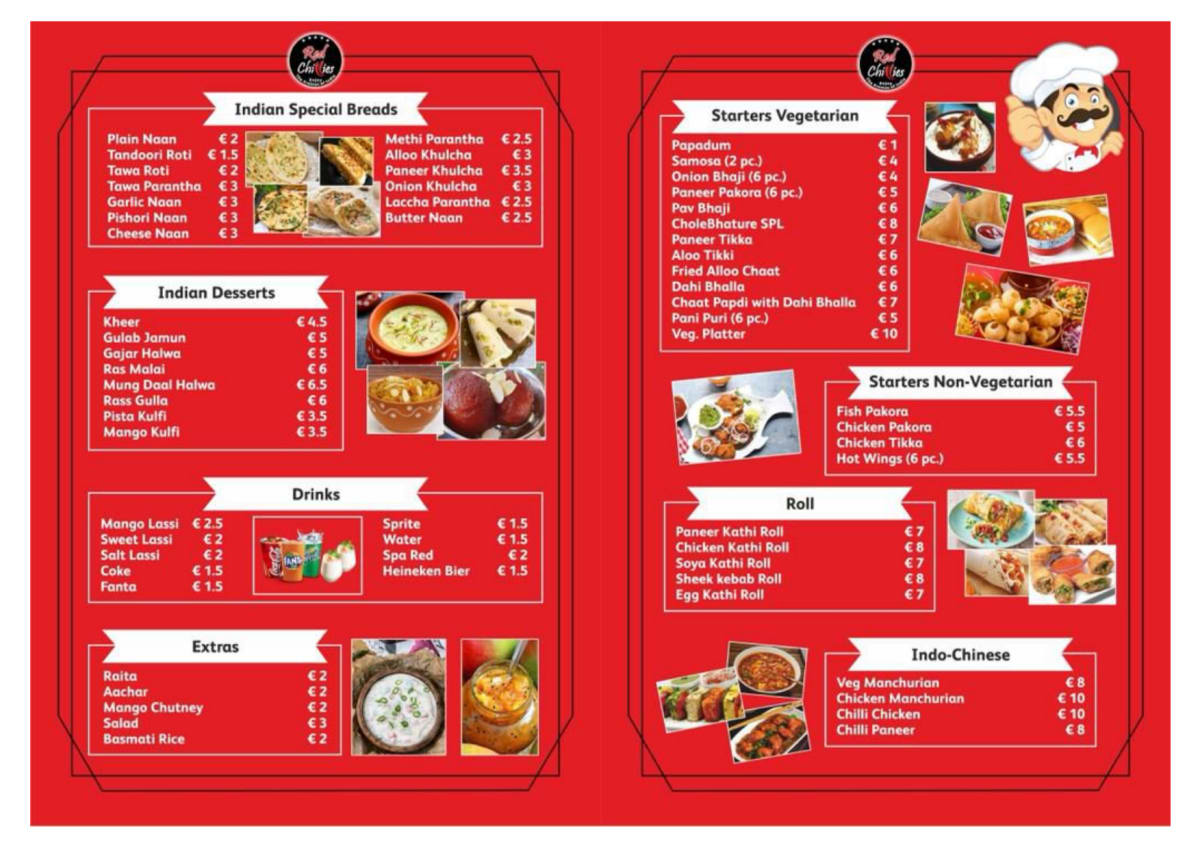 Red Chillies Indian Restaurant menu