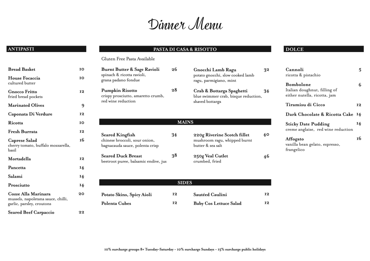 Carte et Menus 2024 Cicco Zetland à Zetland (NSW) TheFork