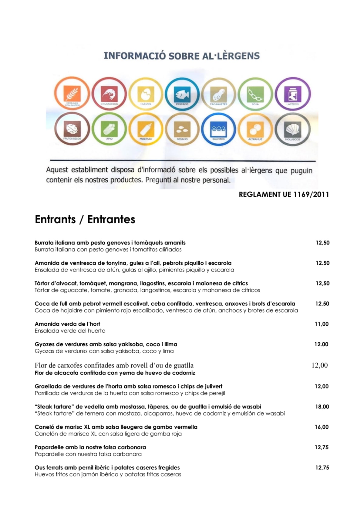 Sant Martí menu