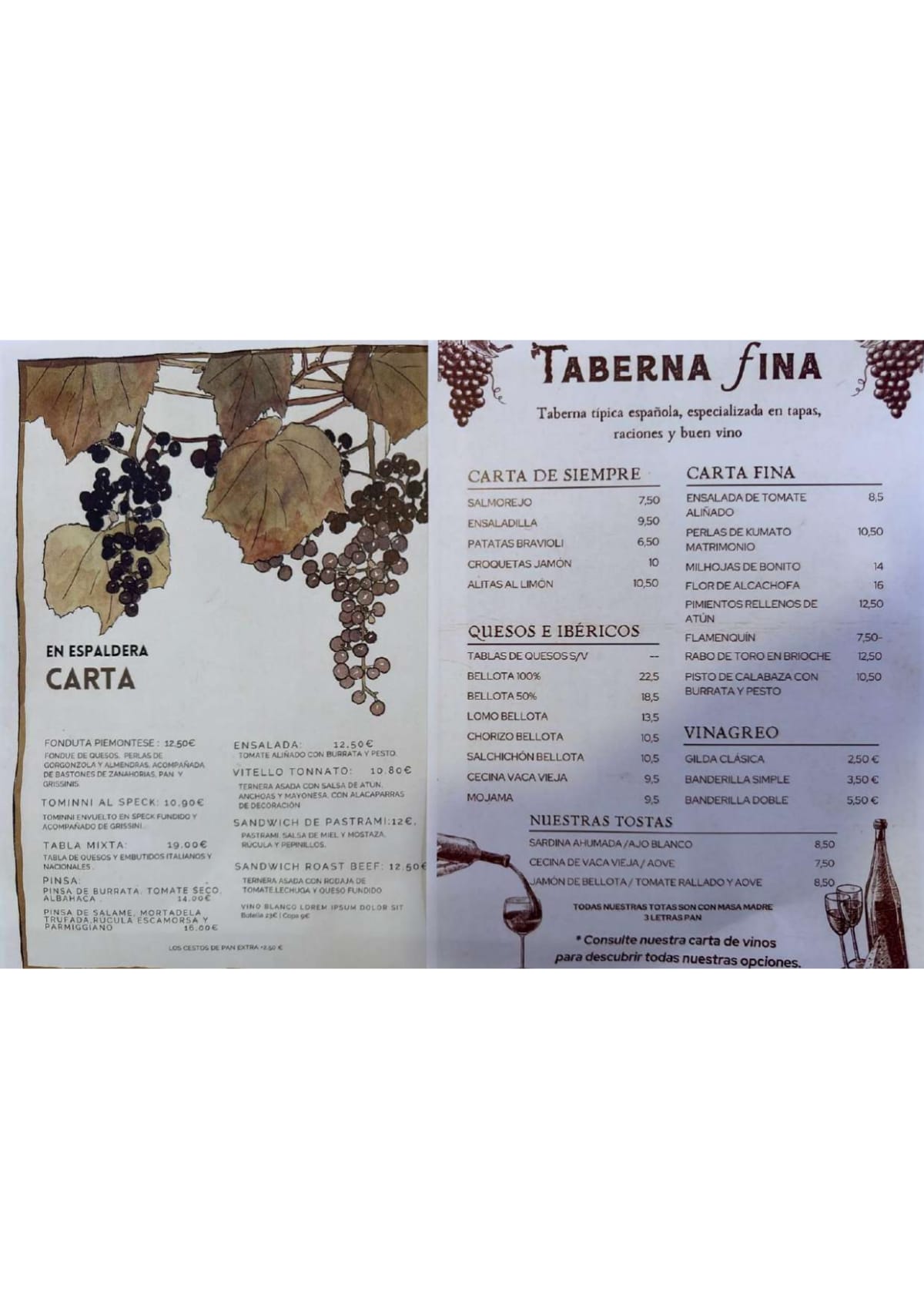 Taberna Fina menu