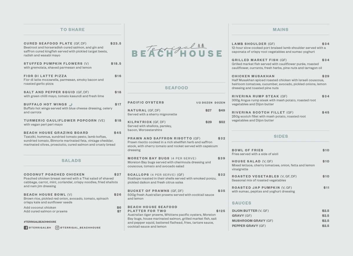The beach house menu top