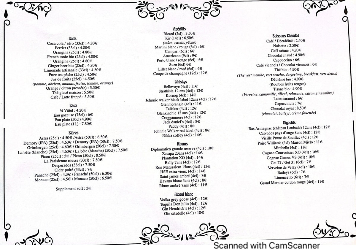 L'étincelle Brasserie menu