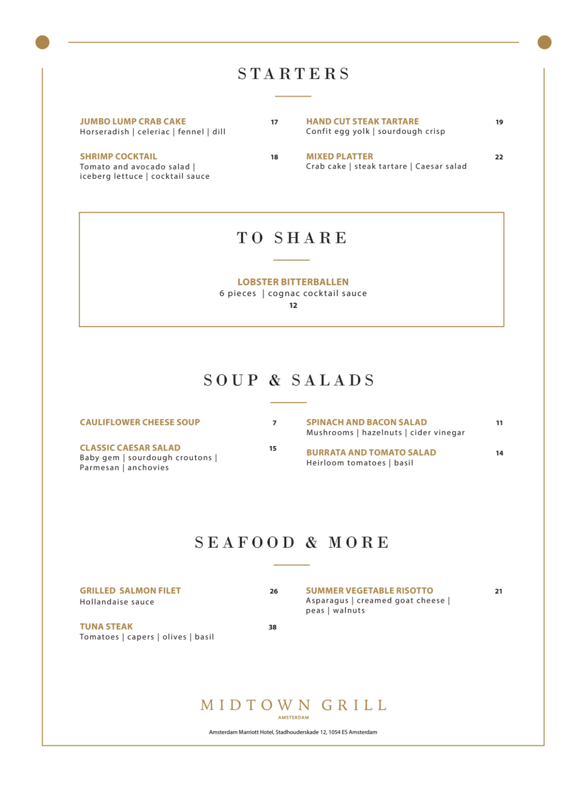 Midtown Grill (Marriott Hotel) menu