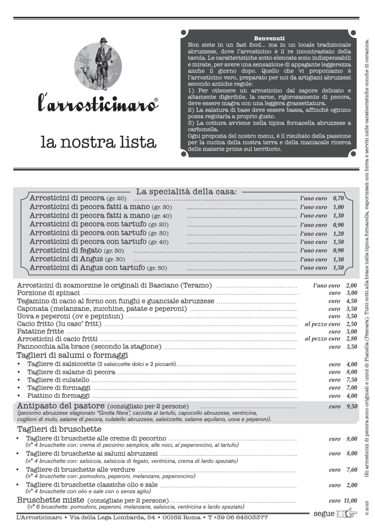 L'Arrosticinaro menu