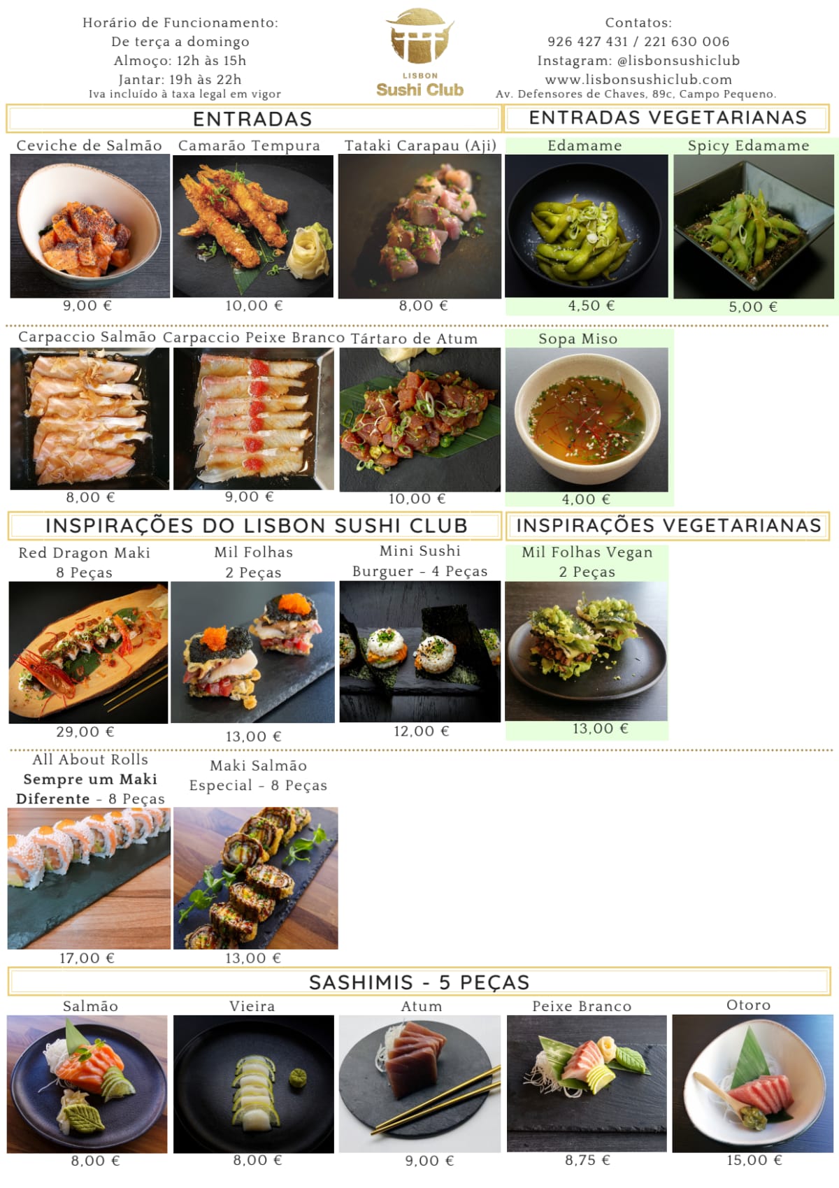 Lisbon Sushi Club menu