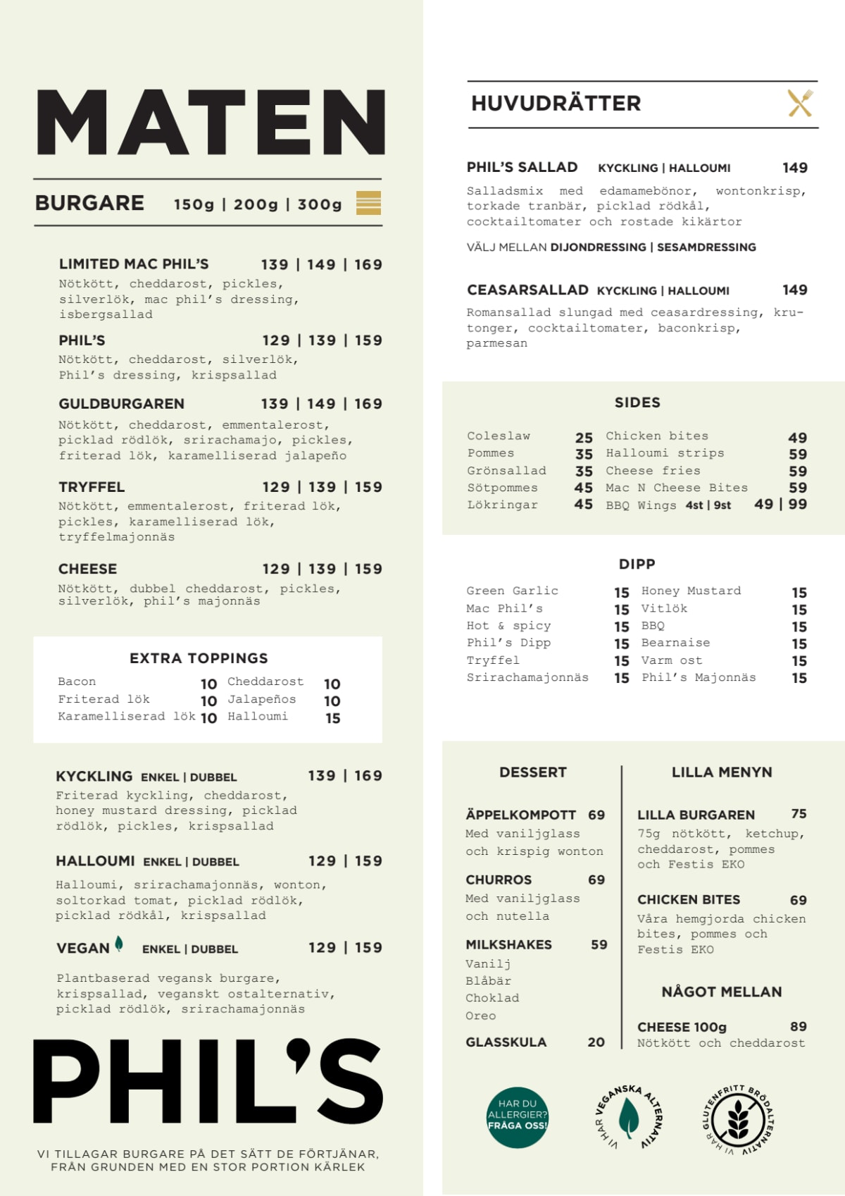 Phils Burger Danderyd menu