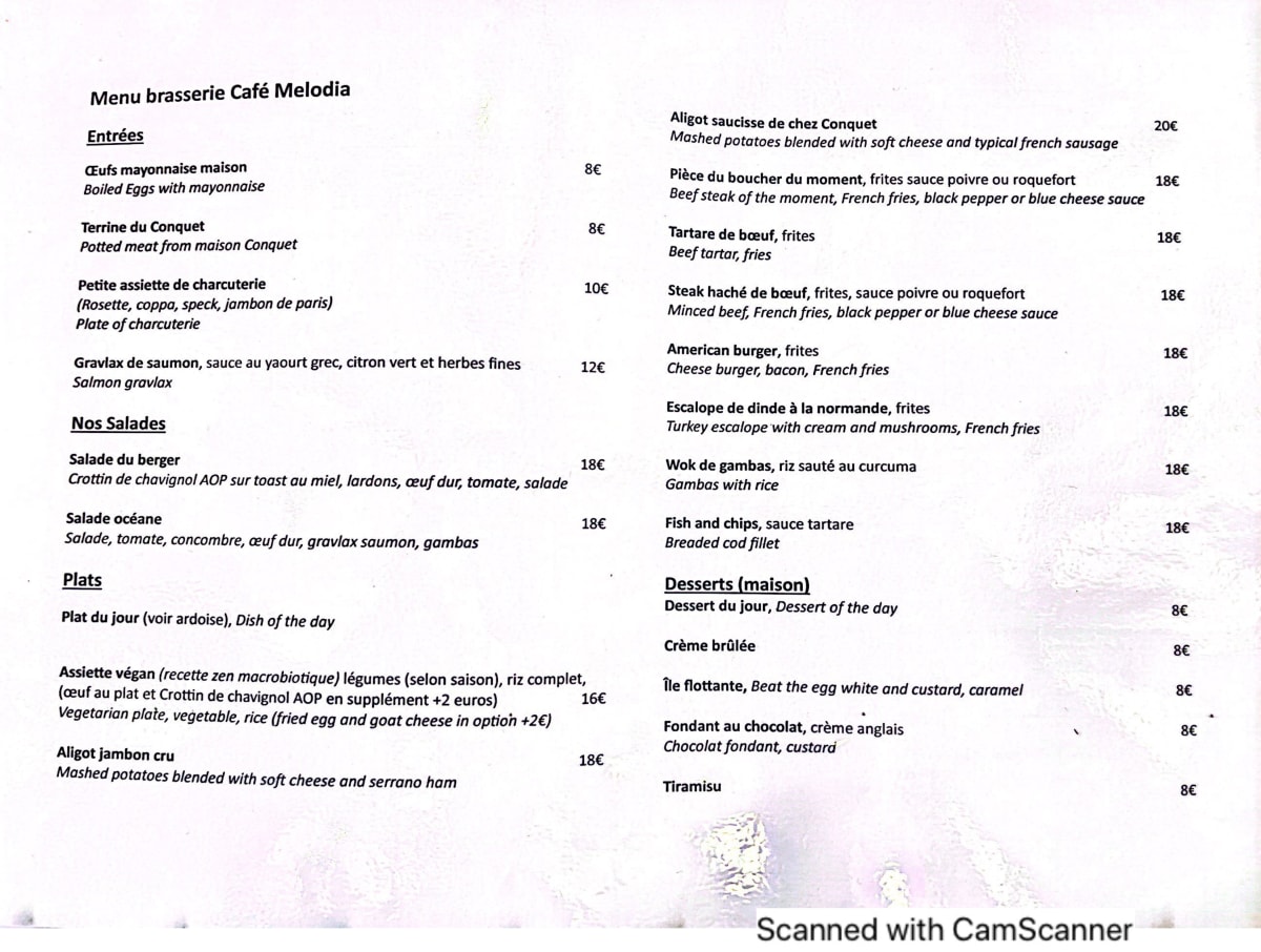 Café Melodia menu