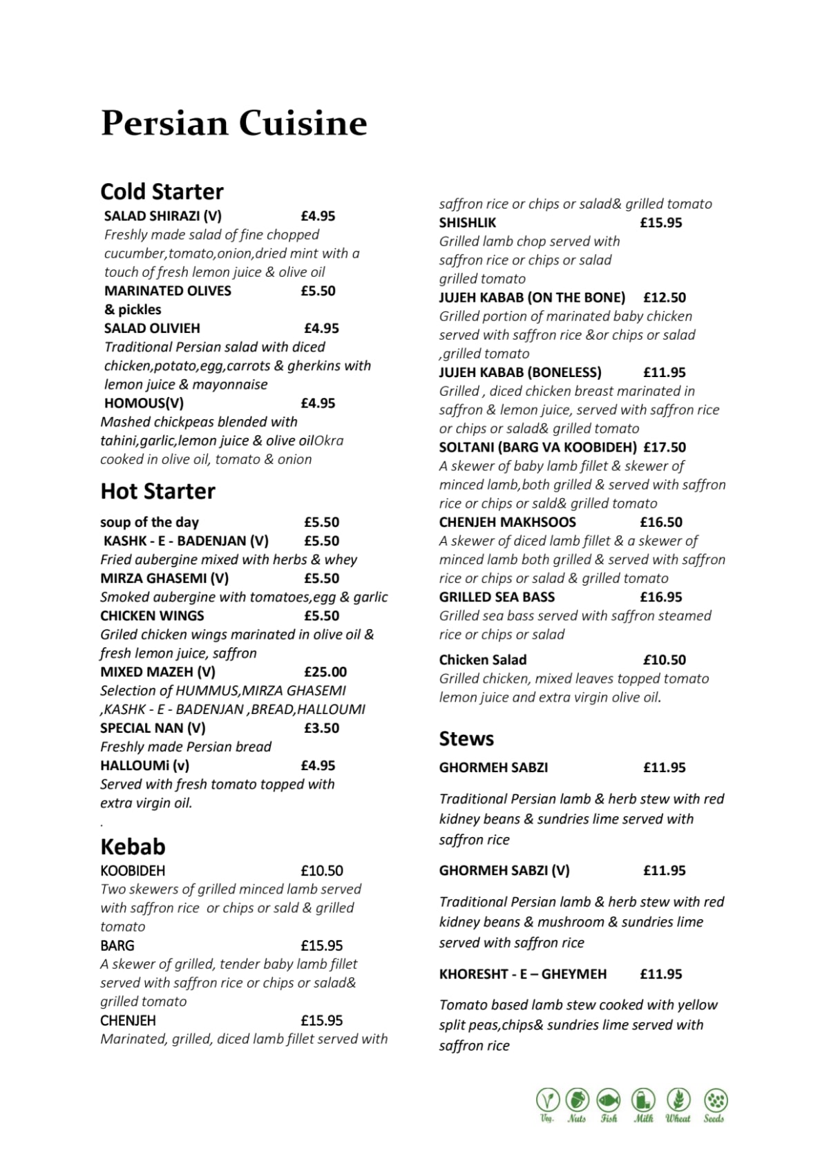 Carte et Menus 2024 Arman’s Kitchen à Londres TheFork