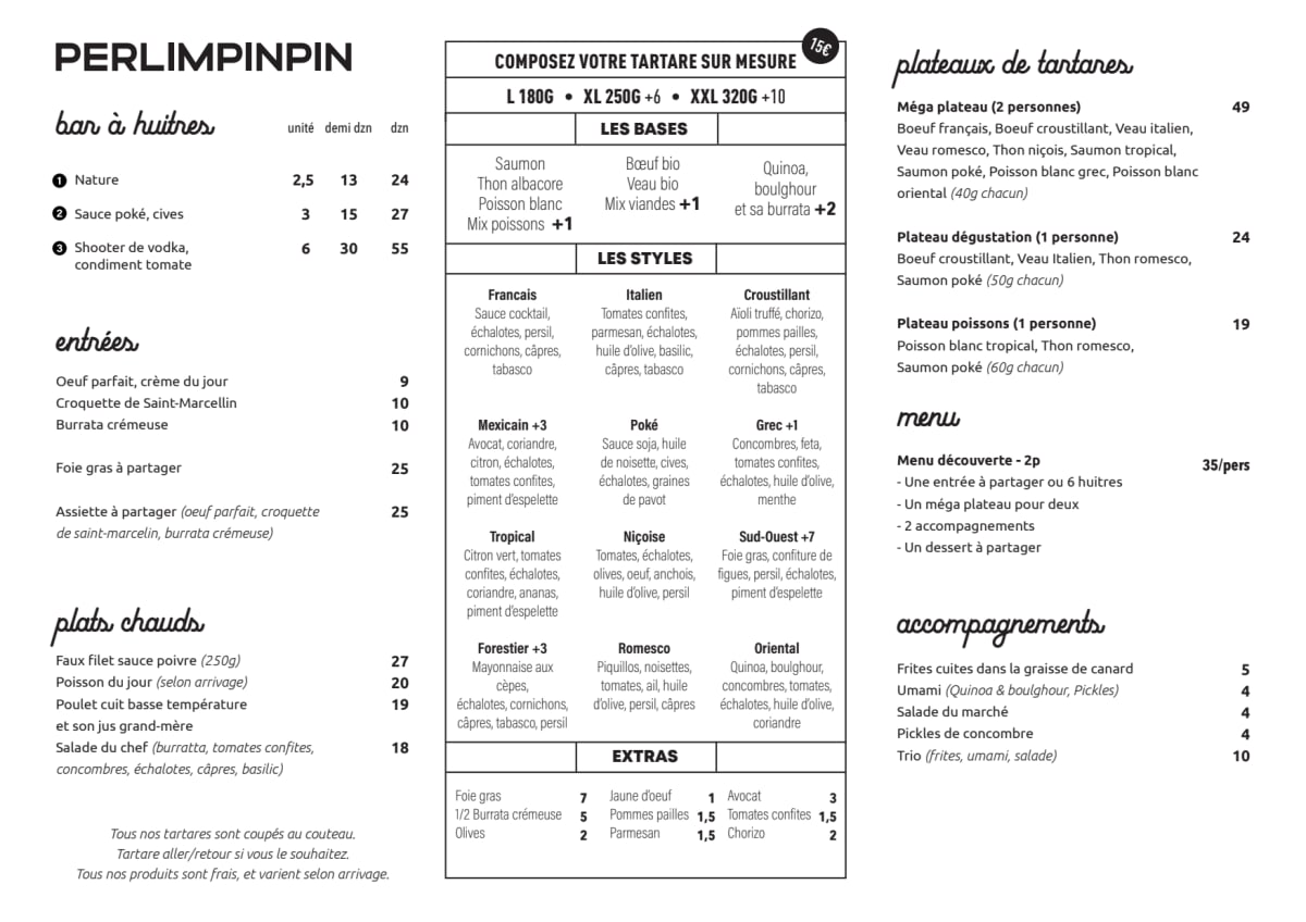 Perlimpinpin : Tartares sur mesure menu