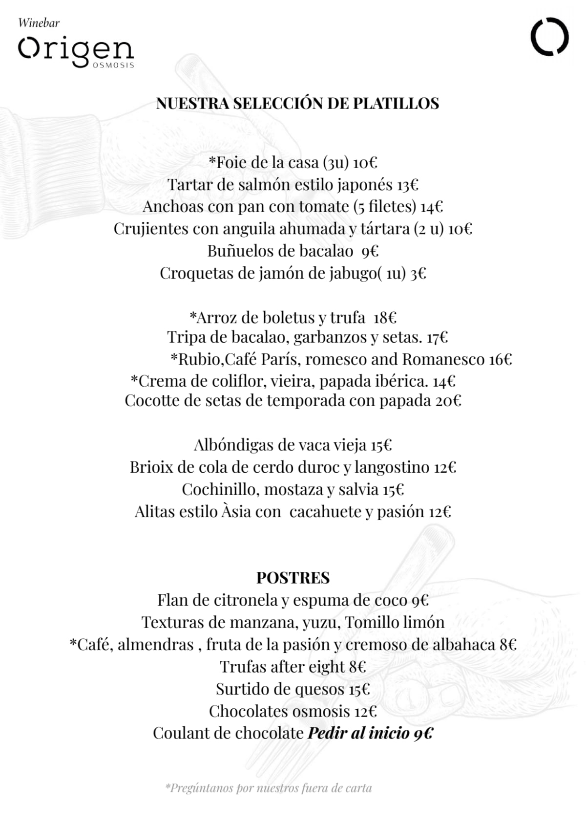 L' Origen menu