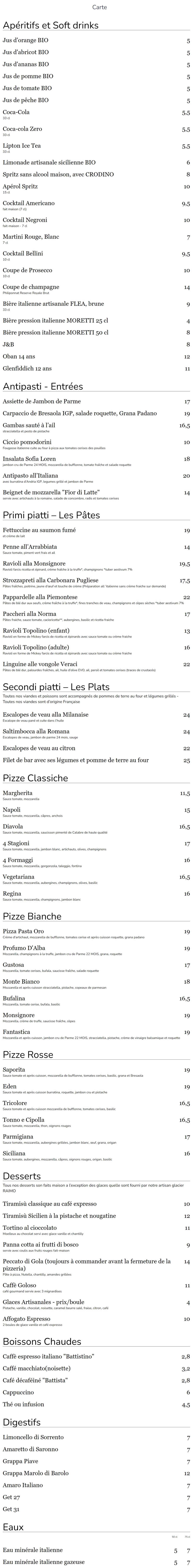 Menù completo e carta 2024 Pasta Oro Boulogne a BoulogneBillancourt