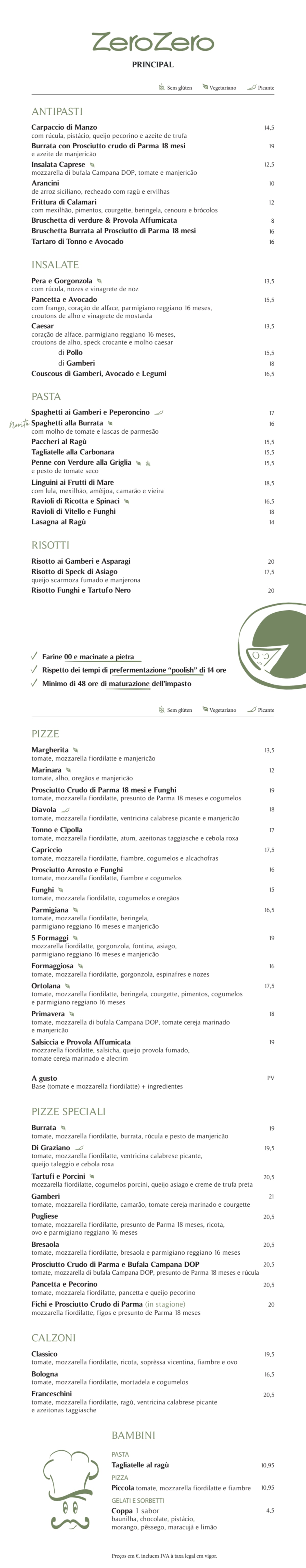 ZeroZero Principe Real menu