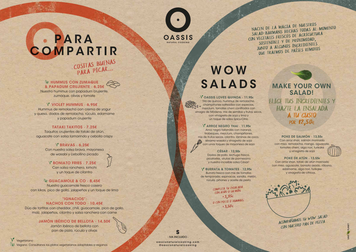 Oassis Natural Cooking - Jardinets de Gracia menu