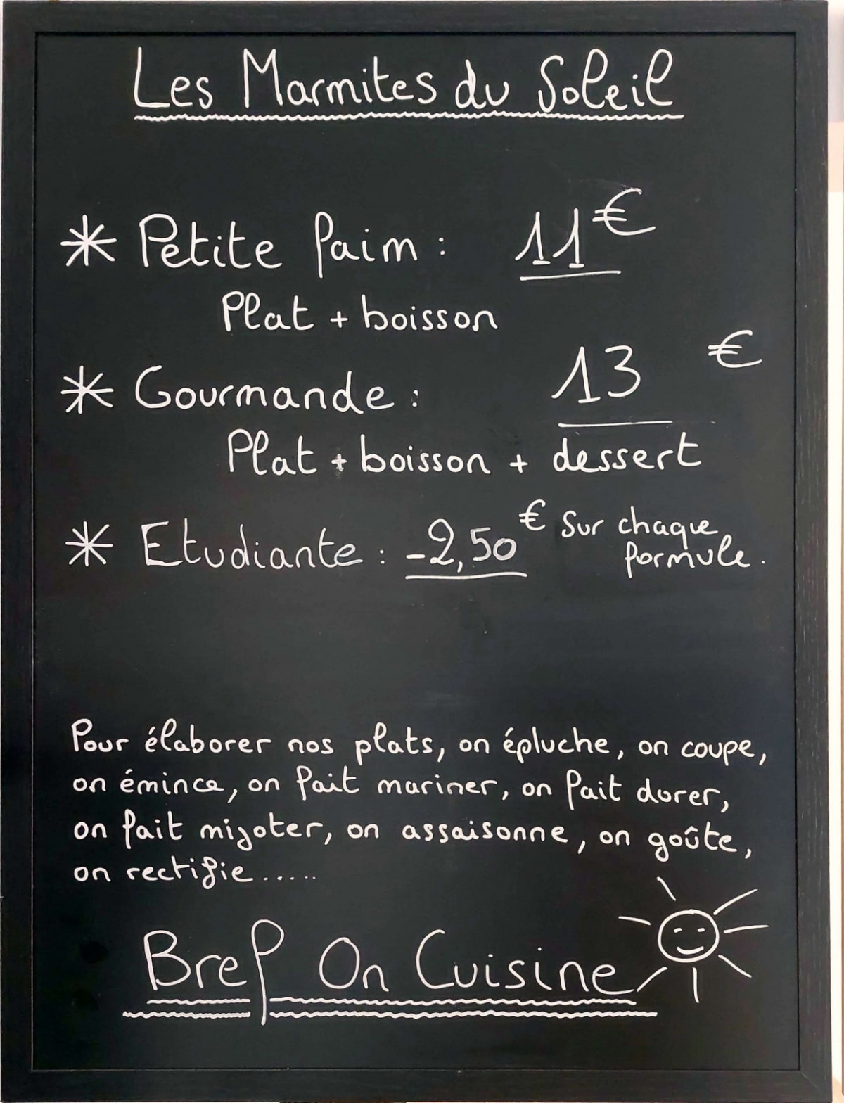 Les Marmites du Soleil BNF menu