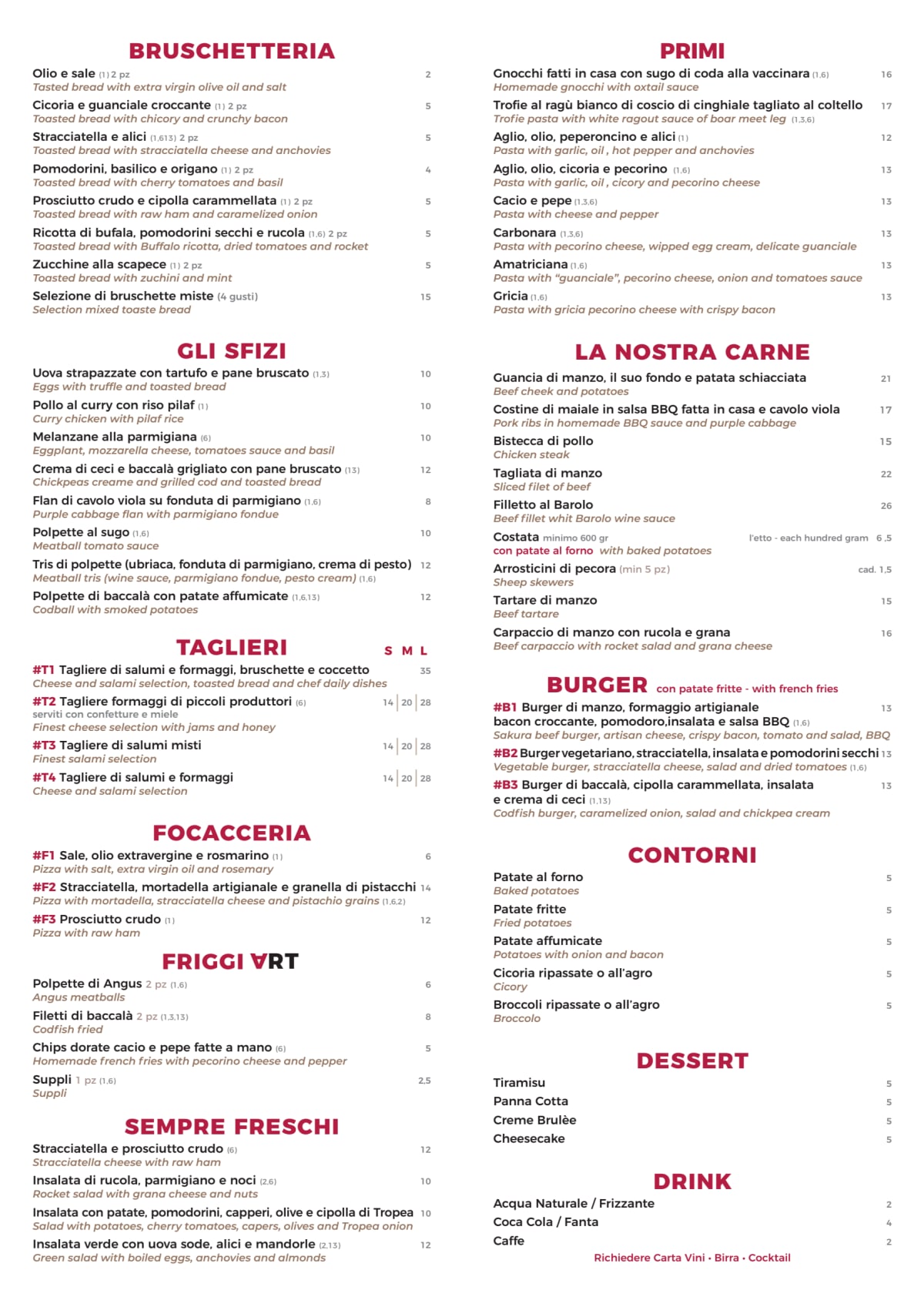 Enoteca Wine Art menu
