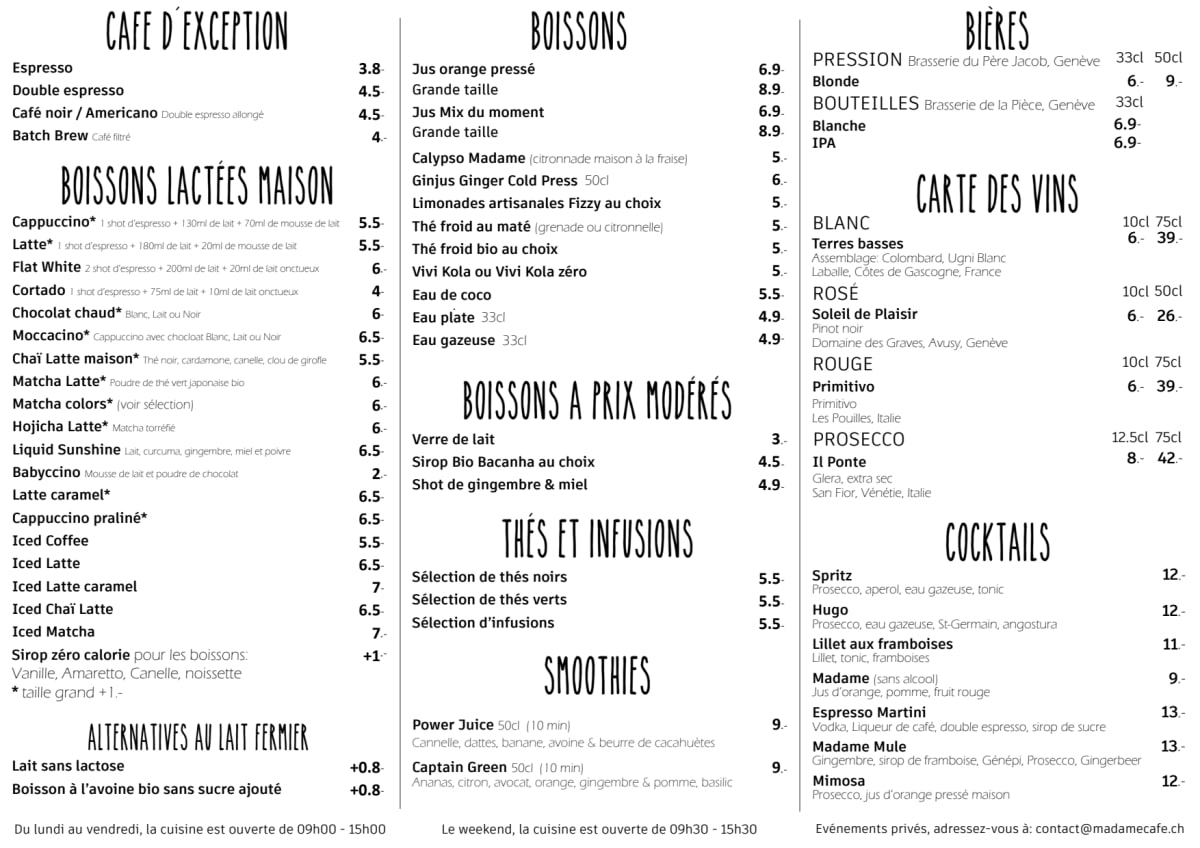 Madame menu