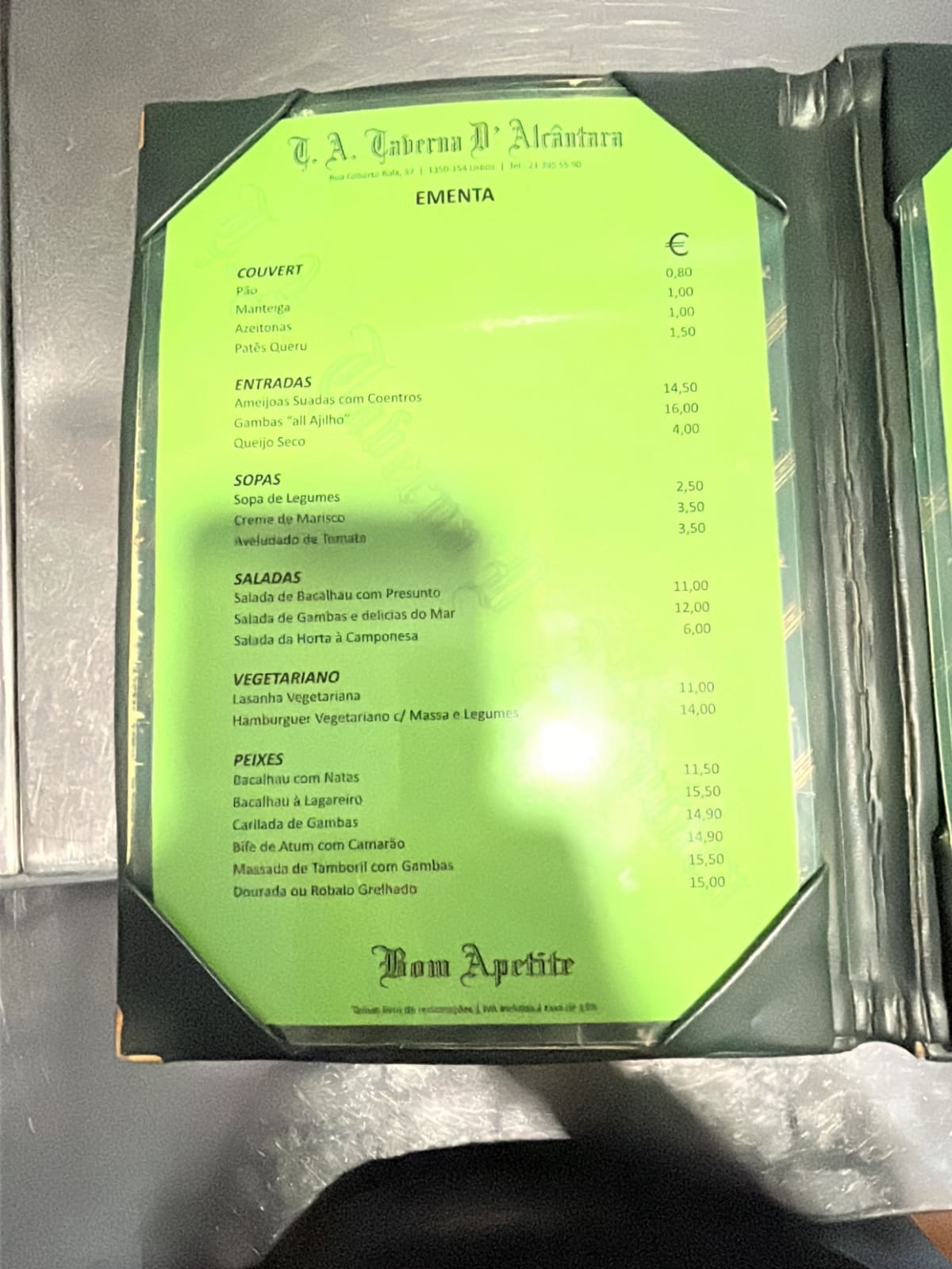 Taverna d'Alcantara menu