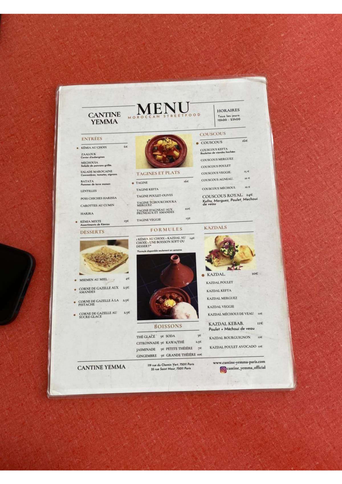 Yemma menu