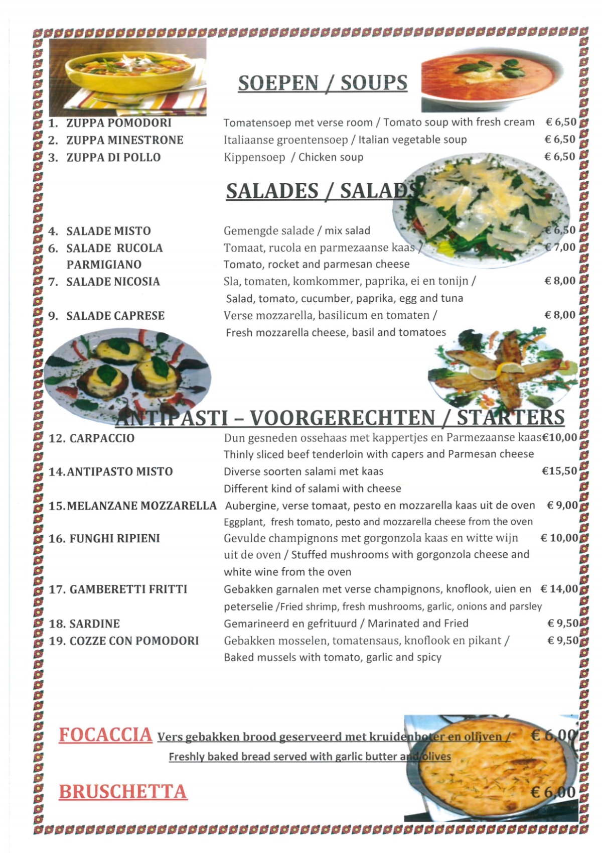 Monte Verde menu