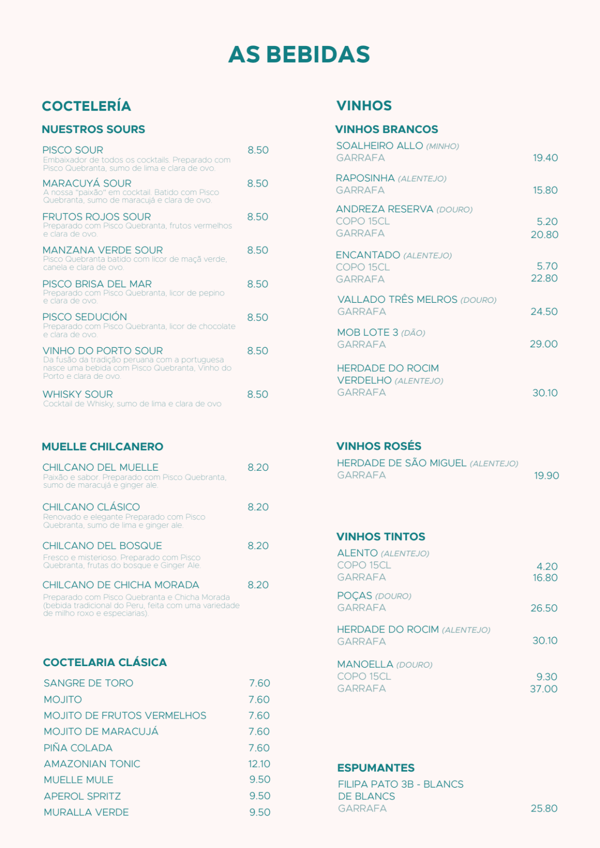 Segundo Muelle menu