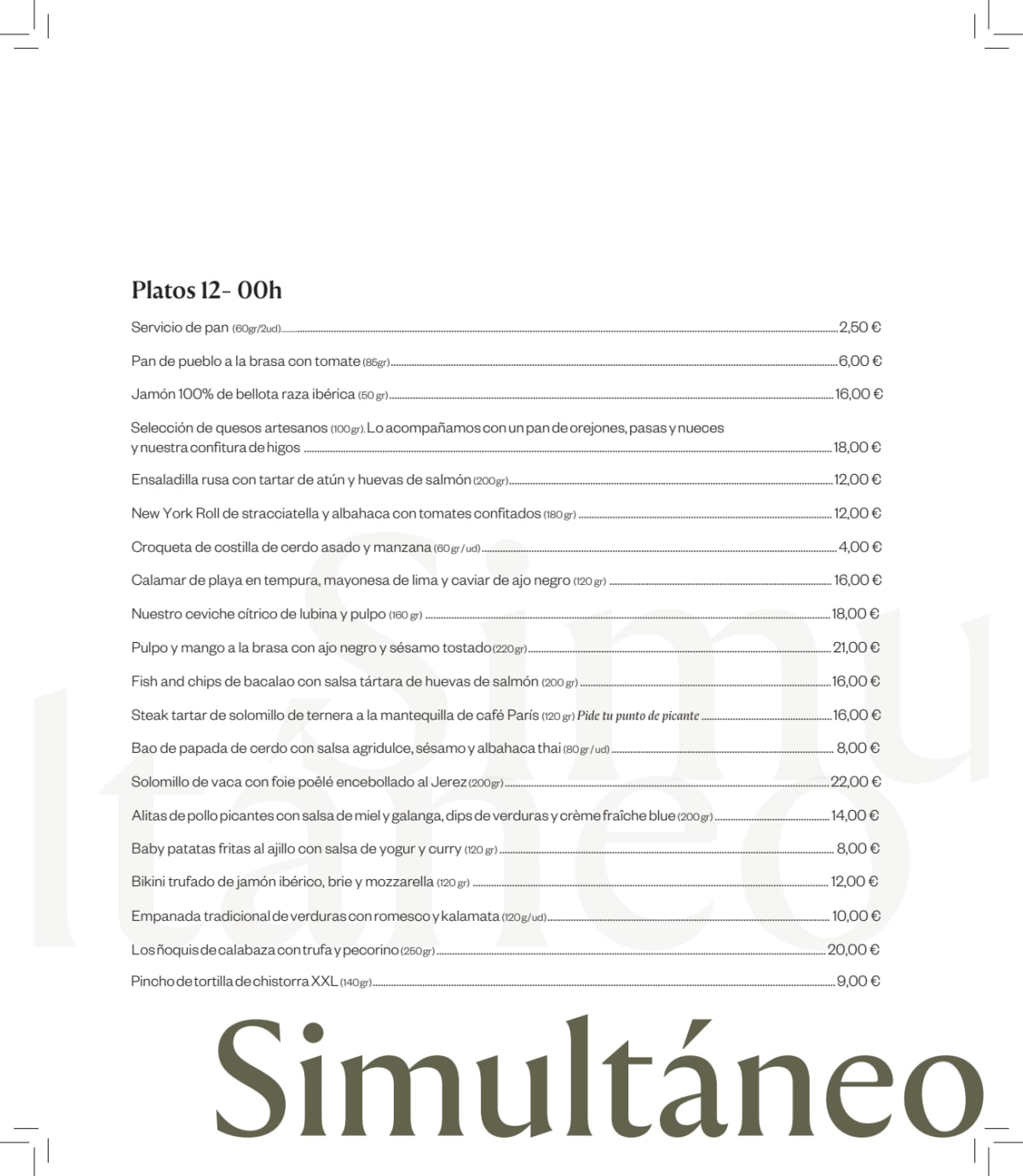 Simultaneo menu