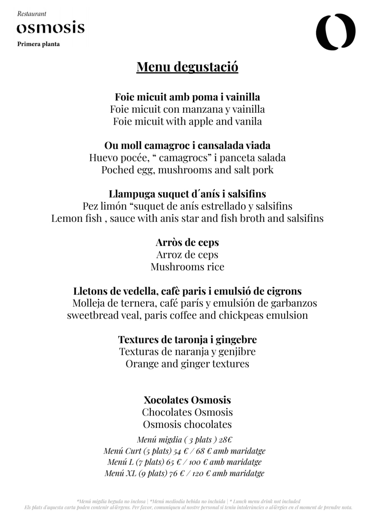 Osmosis menu