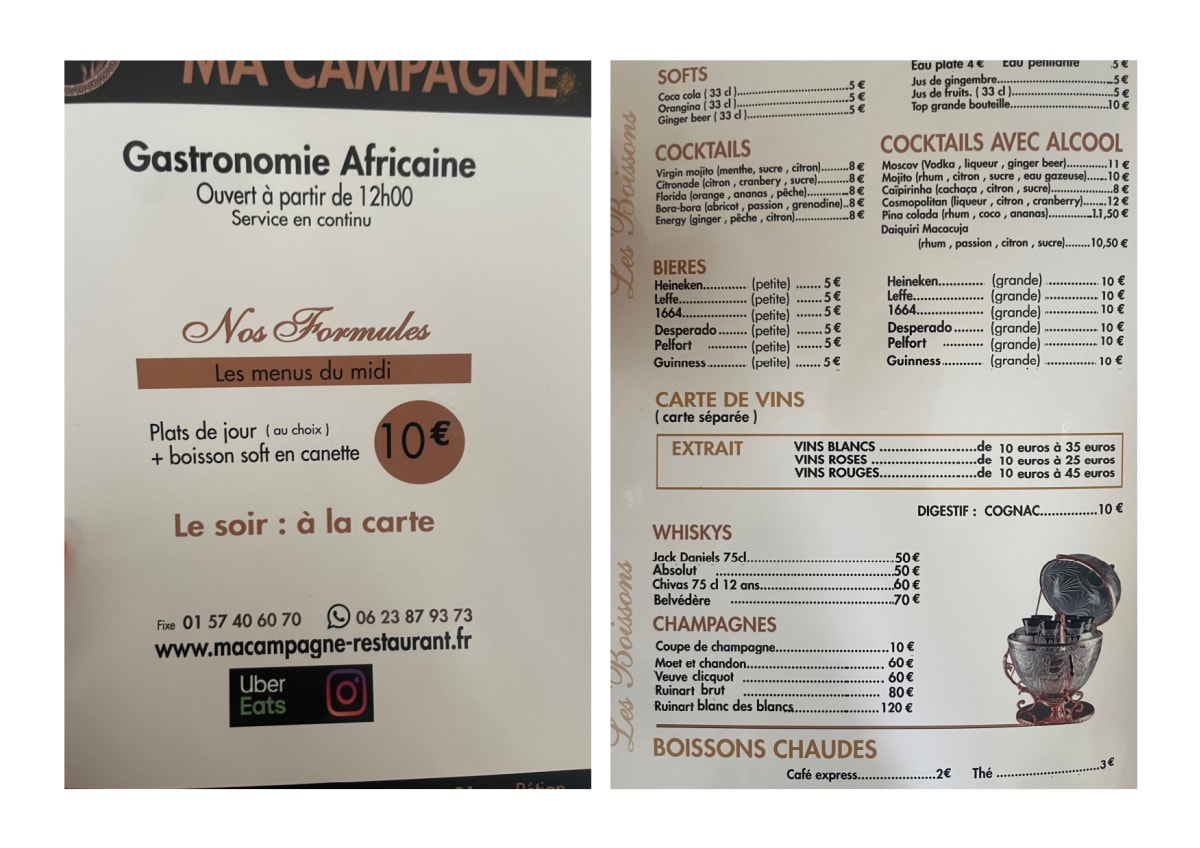Carte et Menus 2023 Ma Campagne à Paris TheFork