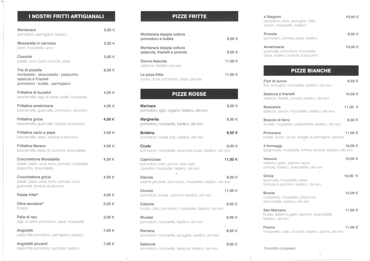 Pizzeria Napoletana Ponticelli menu