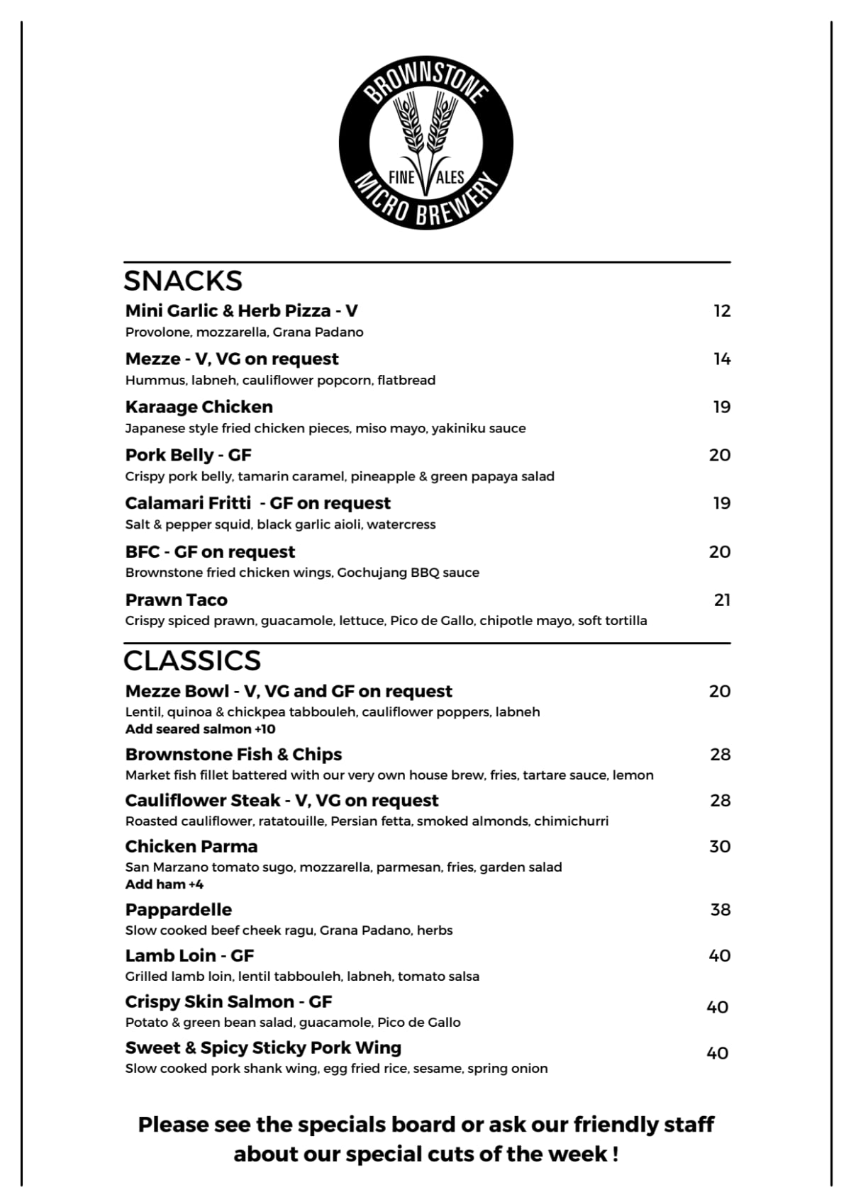 Carta y menù 2024 Actualizados Brownstone Micro Brewery en