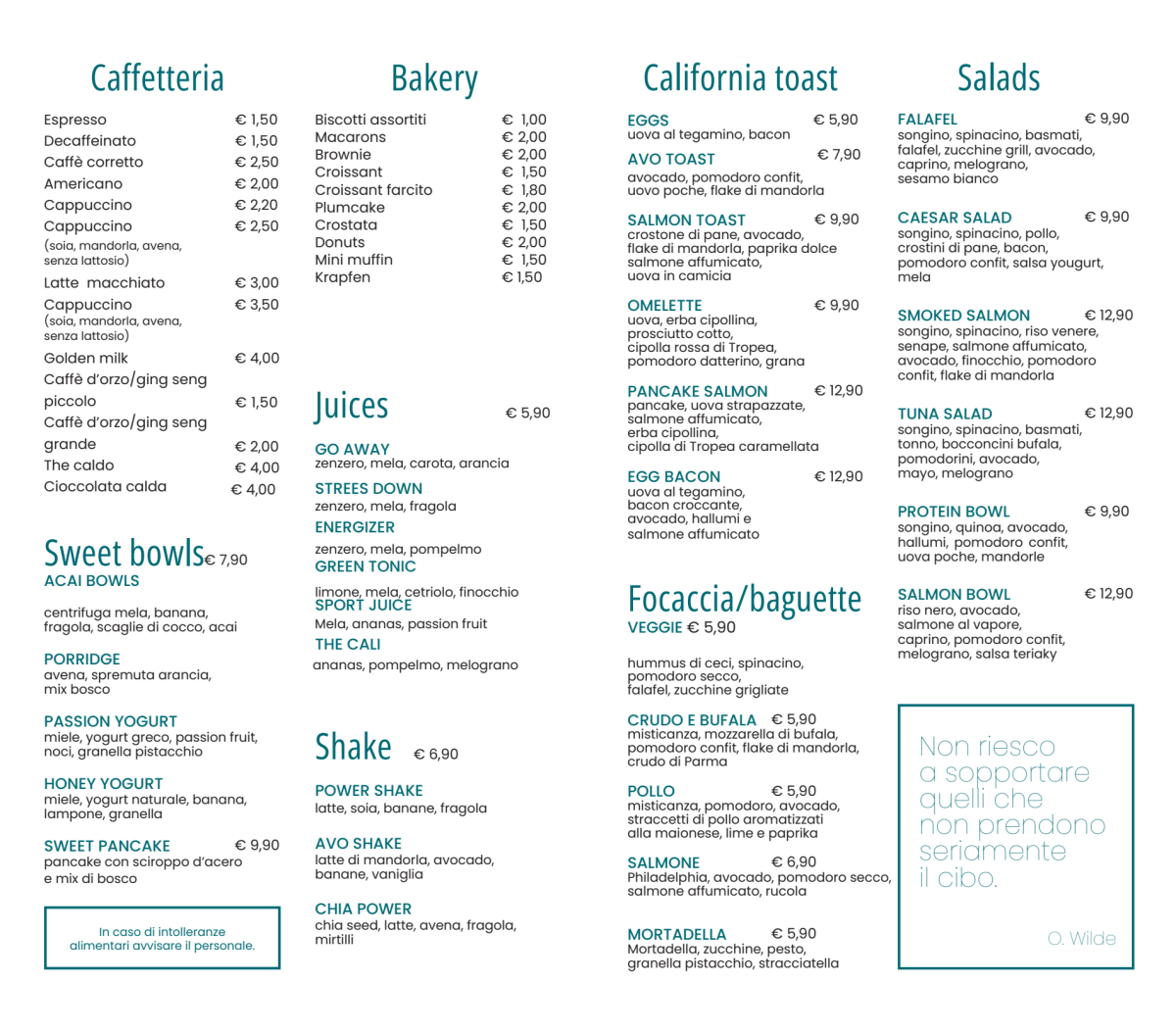 Ioi Milano Cafè Bistrot menu