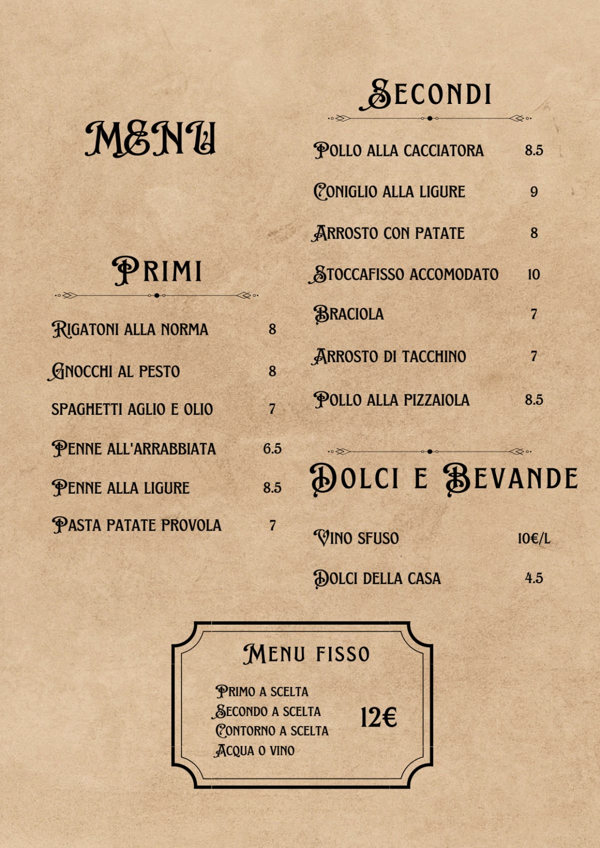 La hotsell rustica menu