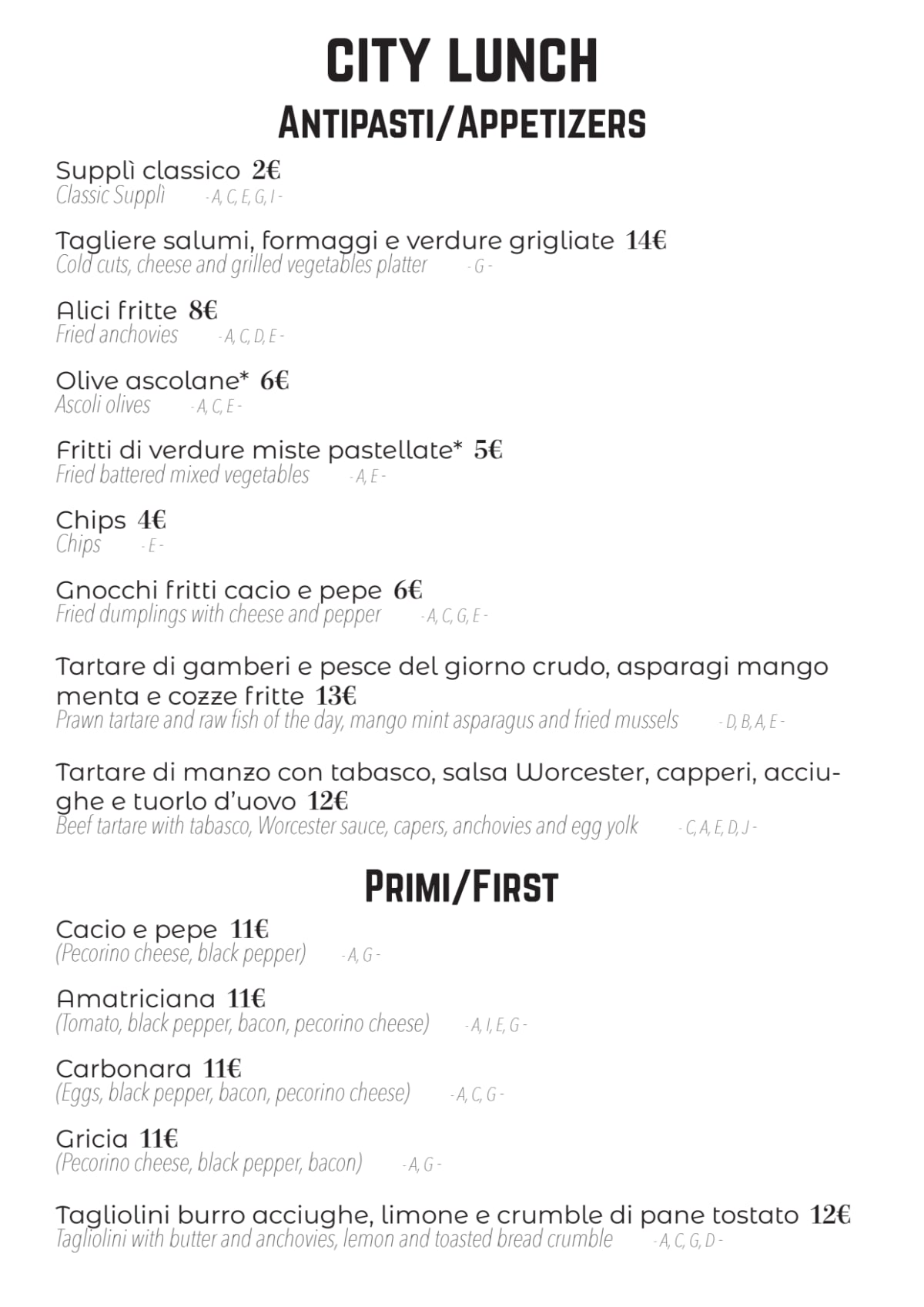 Mille 13 Bistrò menu