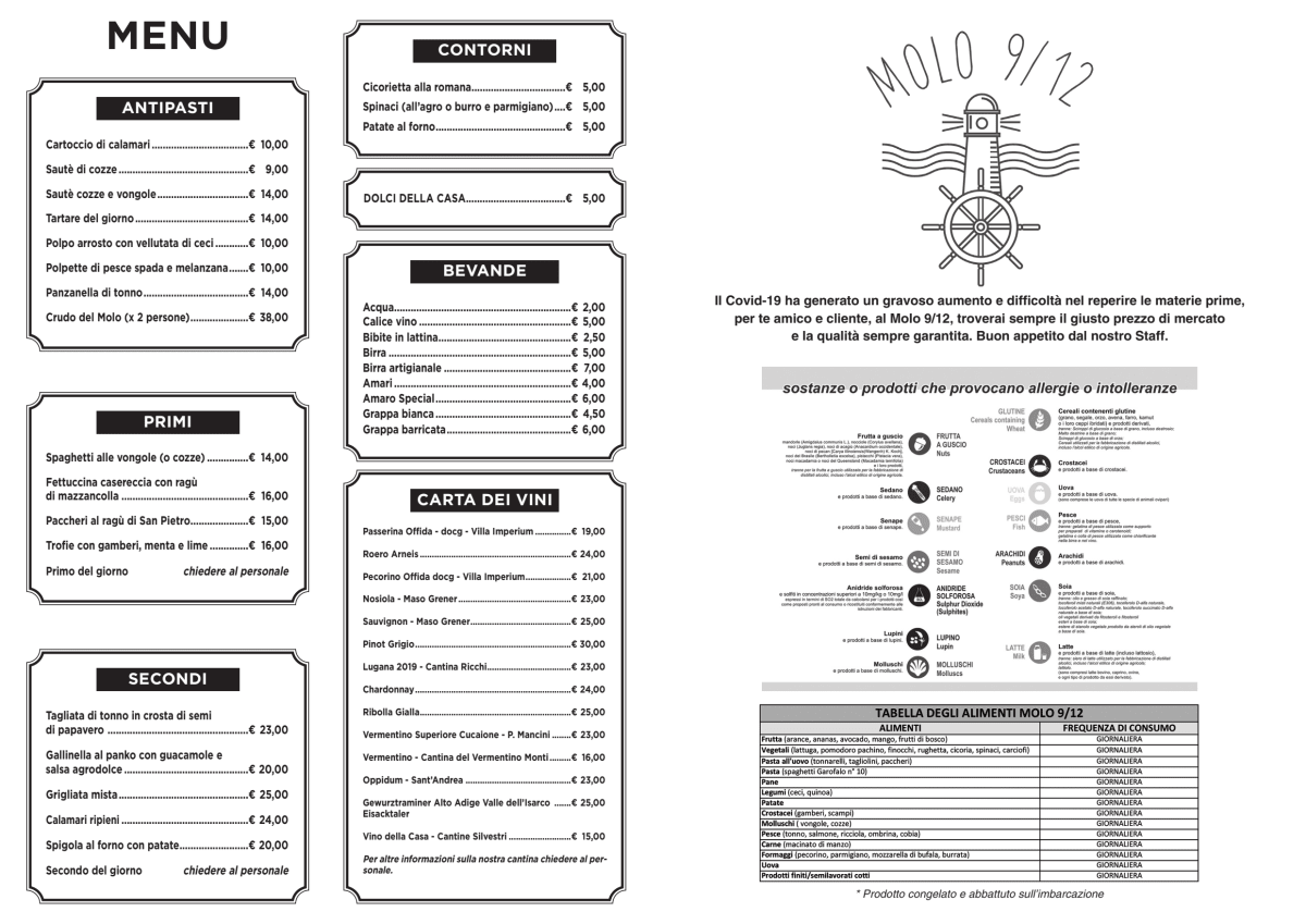 Molo 9/12 menu