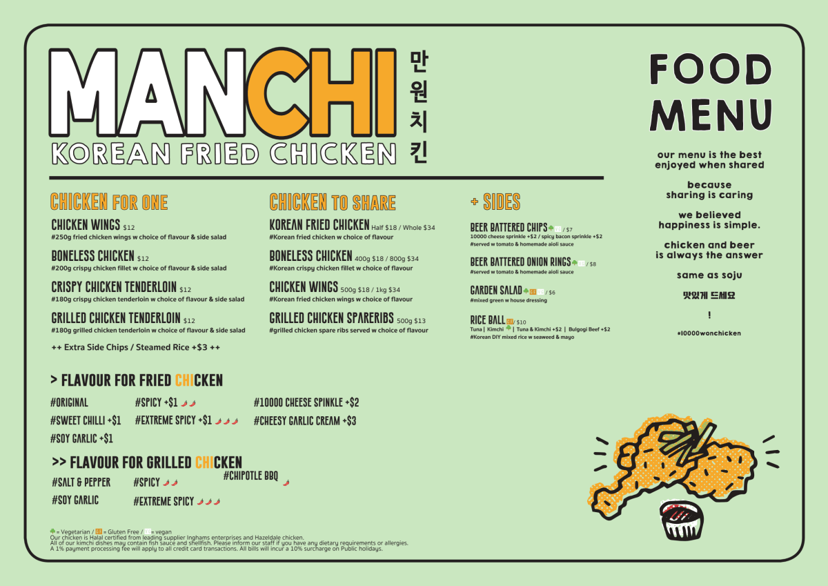 Menu 2023 - MANCHI - Korean Fried Chicken 만원치킨 in Carlton (VIC) | TheFork