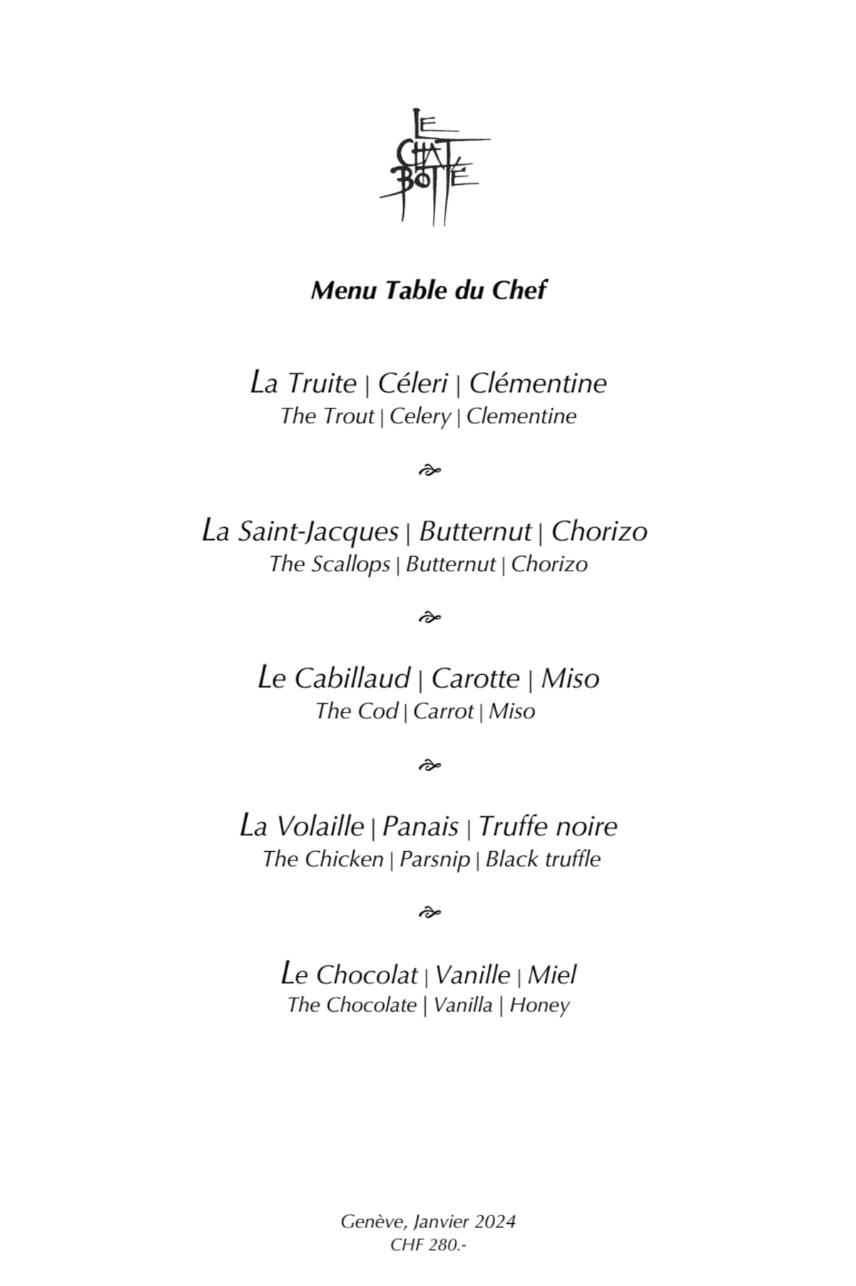 La Table du Chef by Beau-Rivage Genève menu