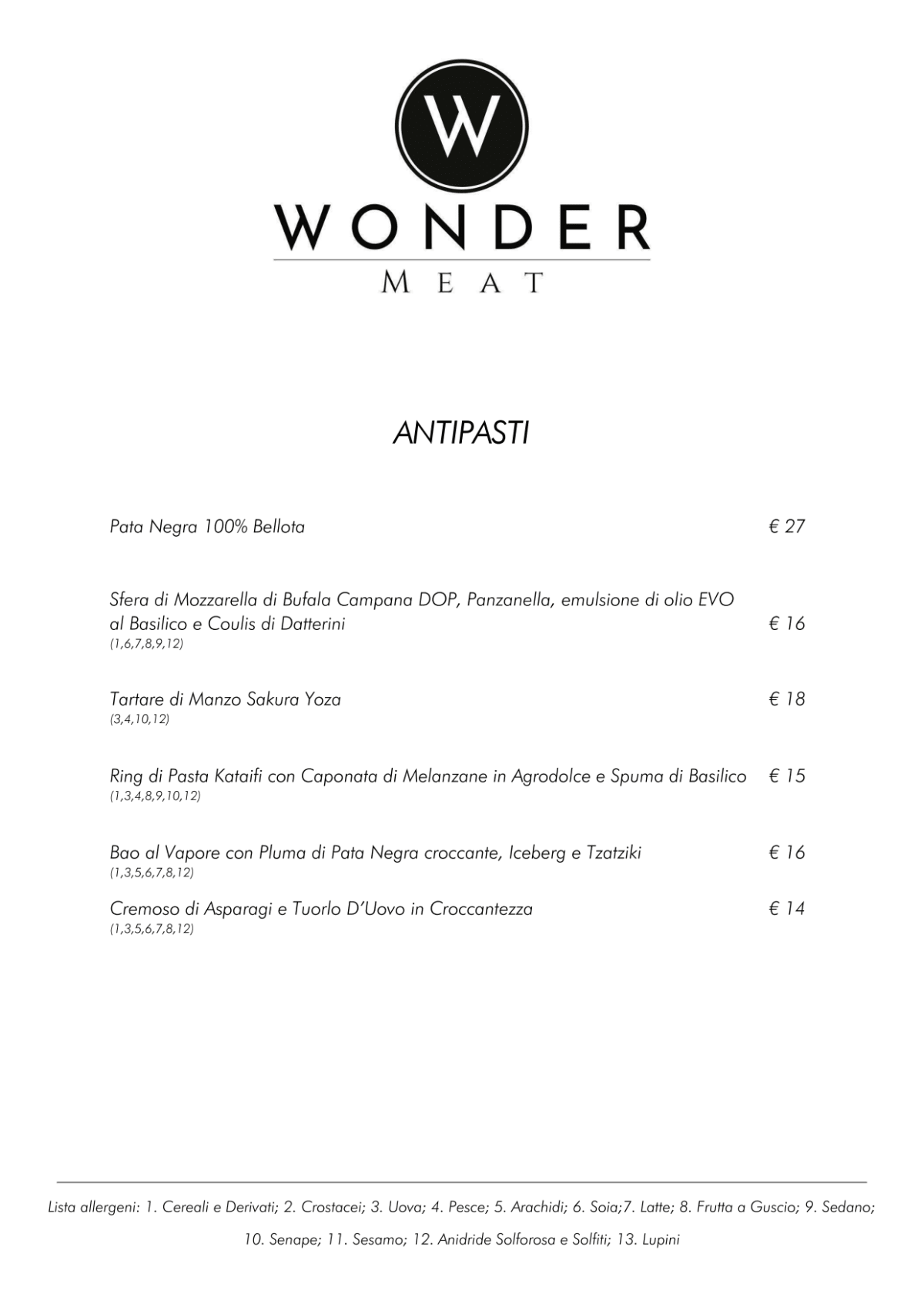 Wonder Meat menu