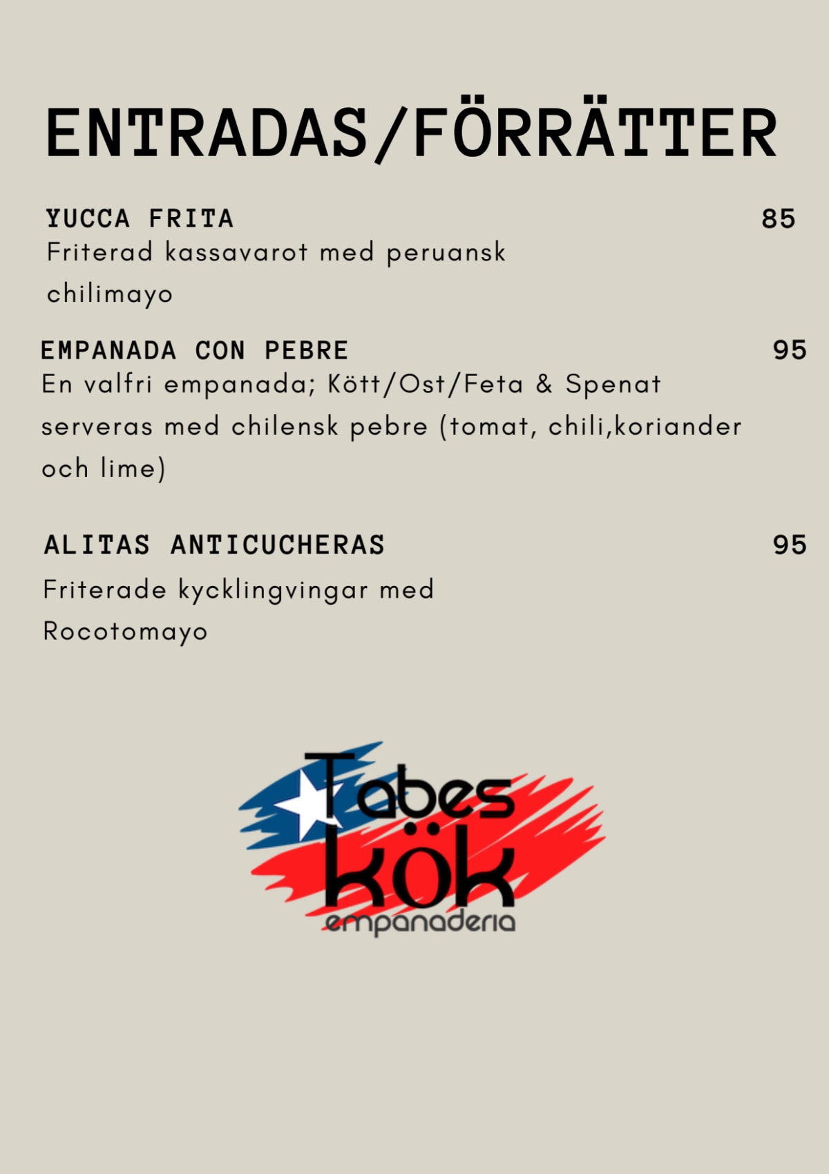 Tabes Kök menu