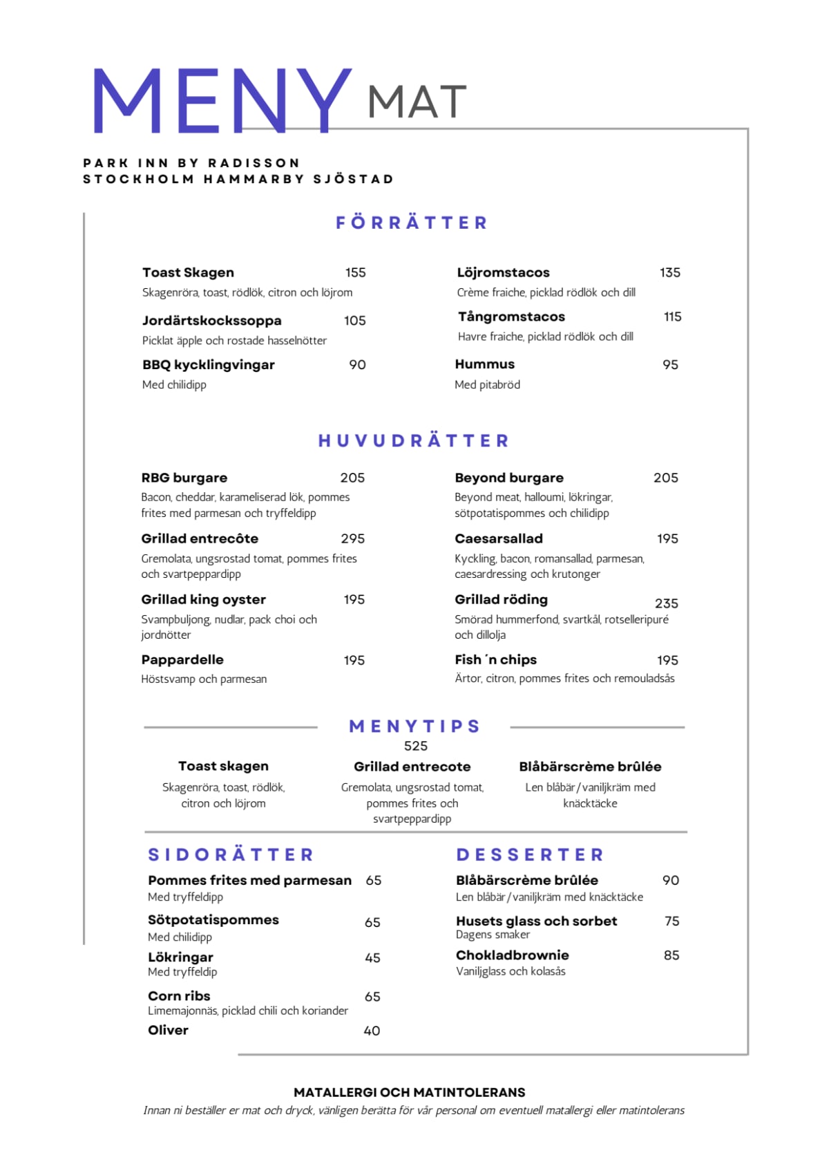 RBG - Hammarby Sjöstad menu