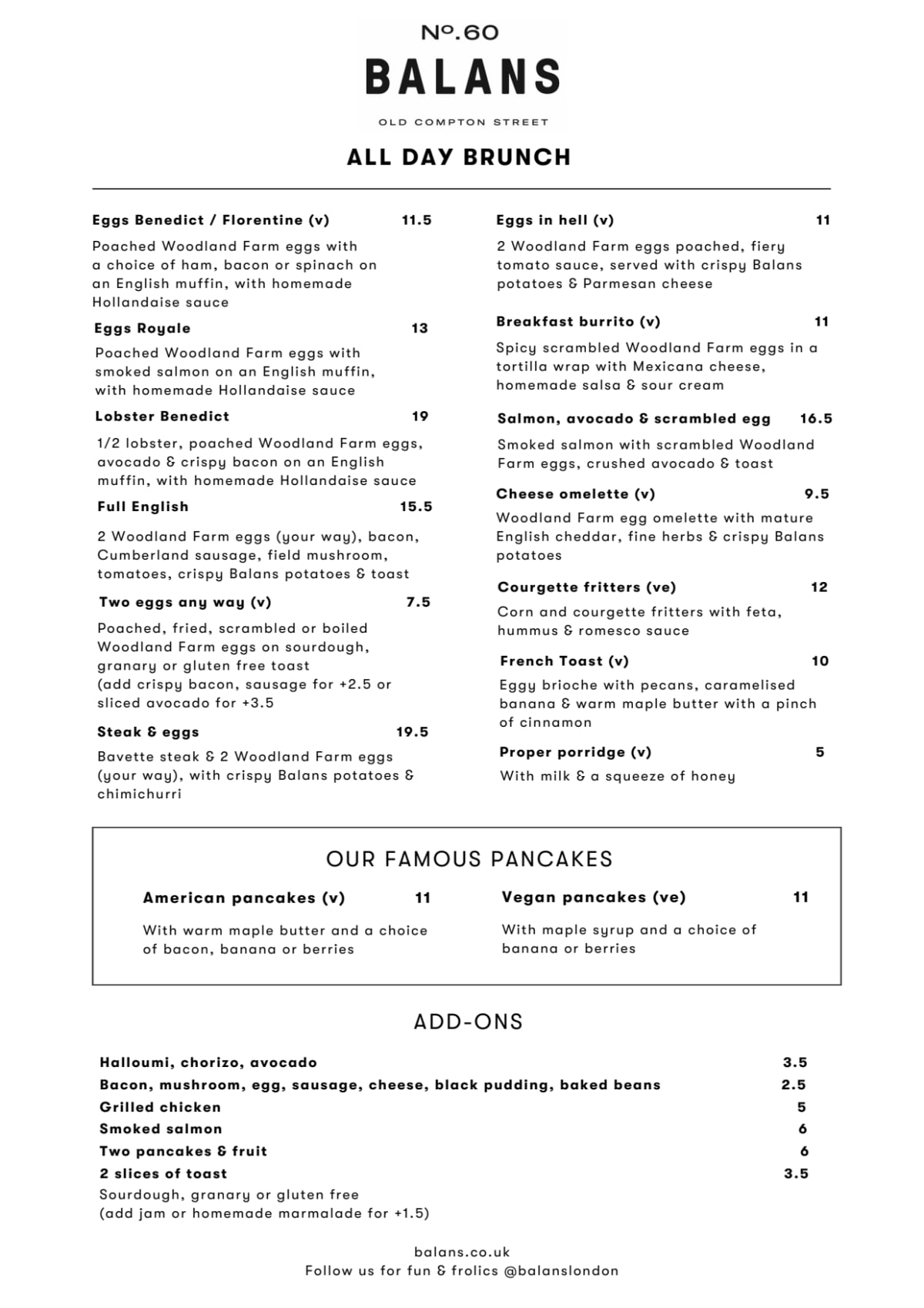 Menus 2024 Balans No 60 Soho in London TheFork