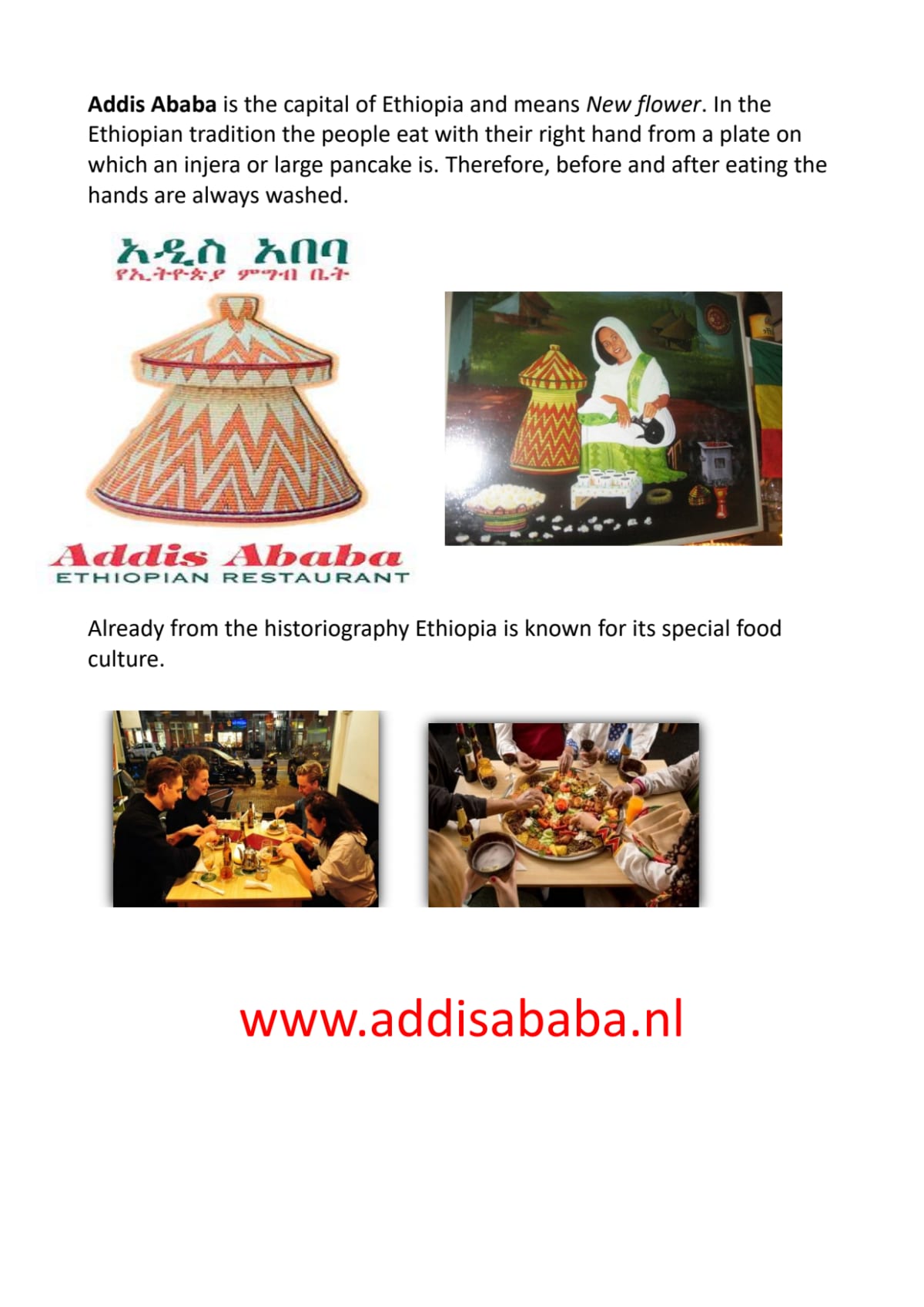 Addis Ababa menu