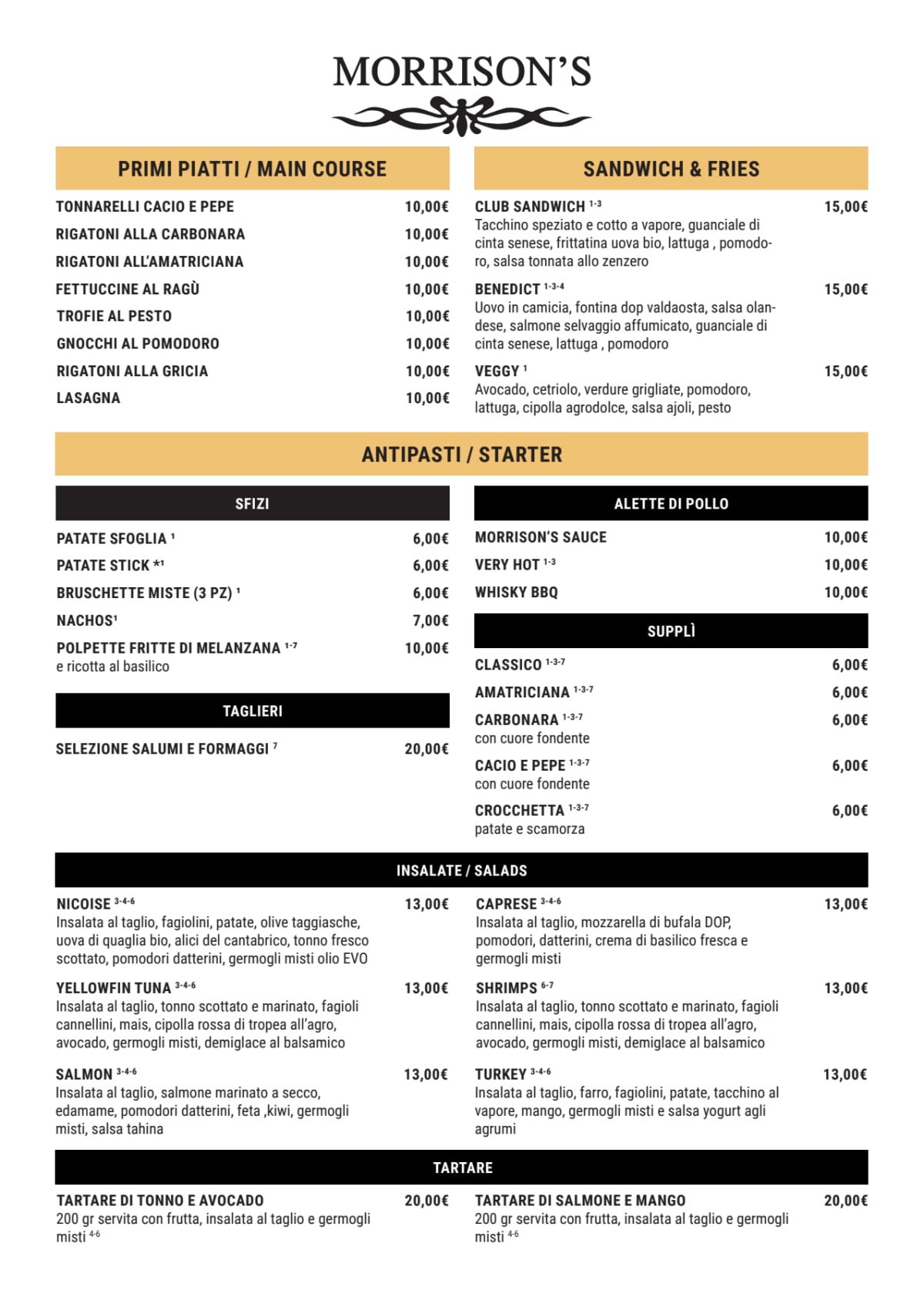 Carte et Menus 2024 Morrison's à Rome TheFork