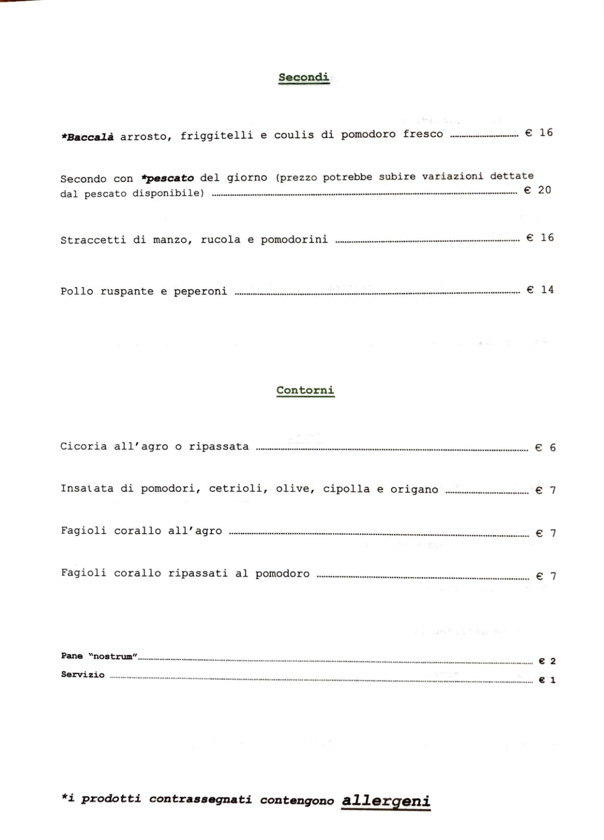 Cucina del Mercato menu