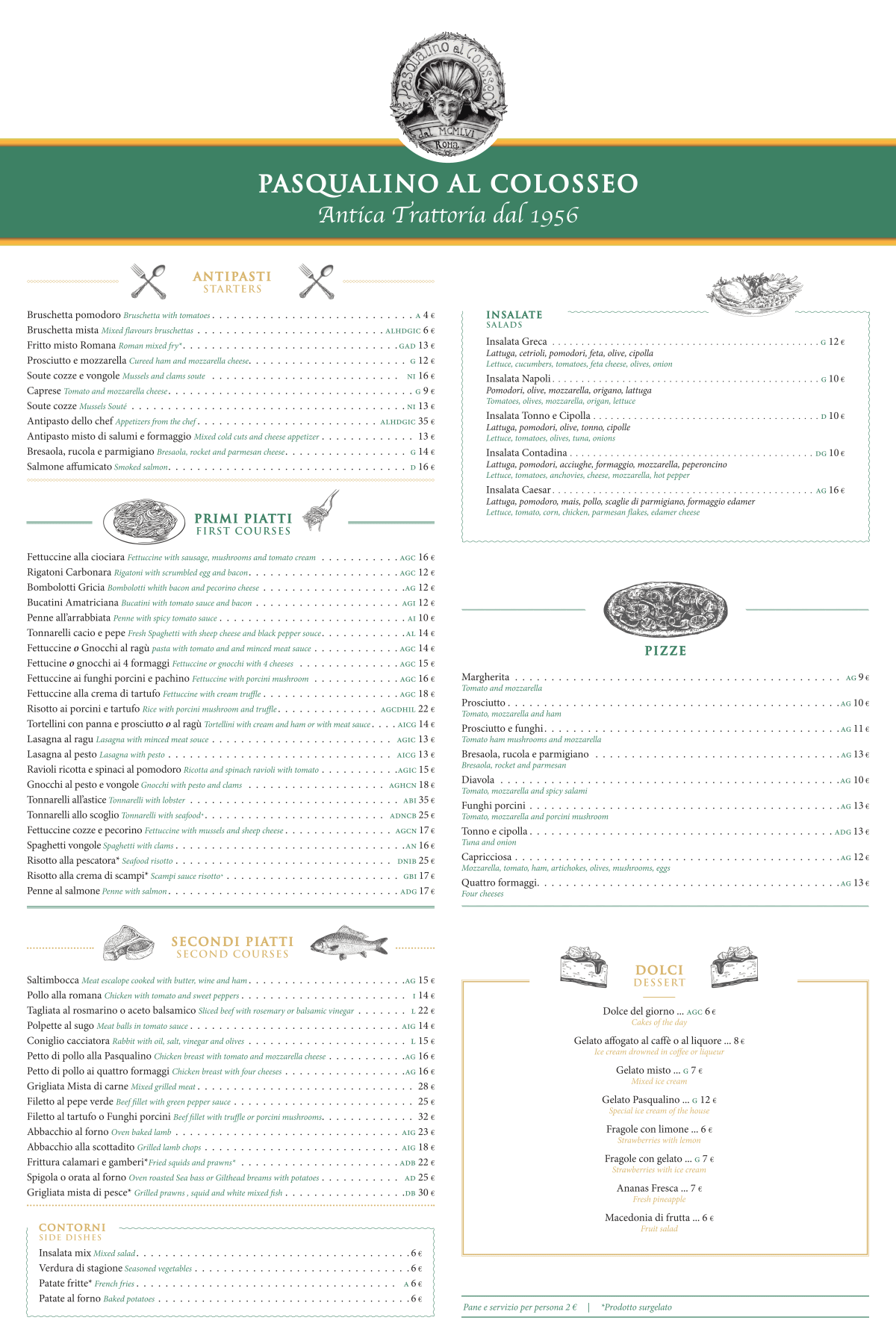 Antica Trattoria Pasqualino al Colosseo menu