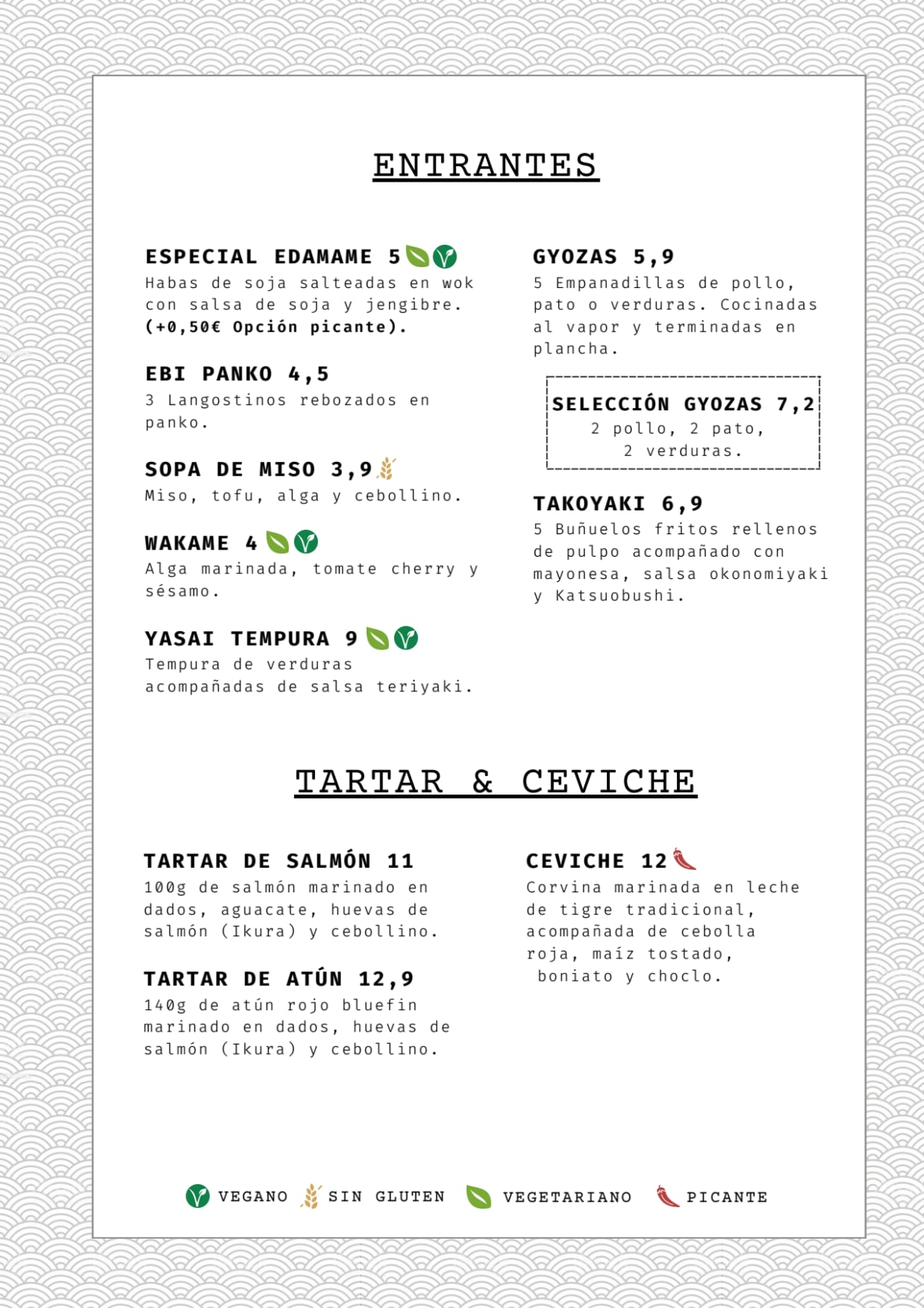 Moshio Sushi menu